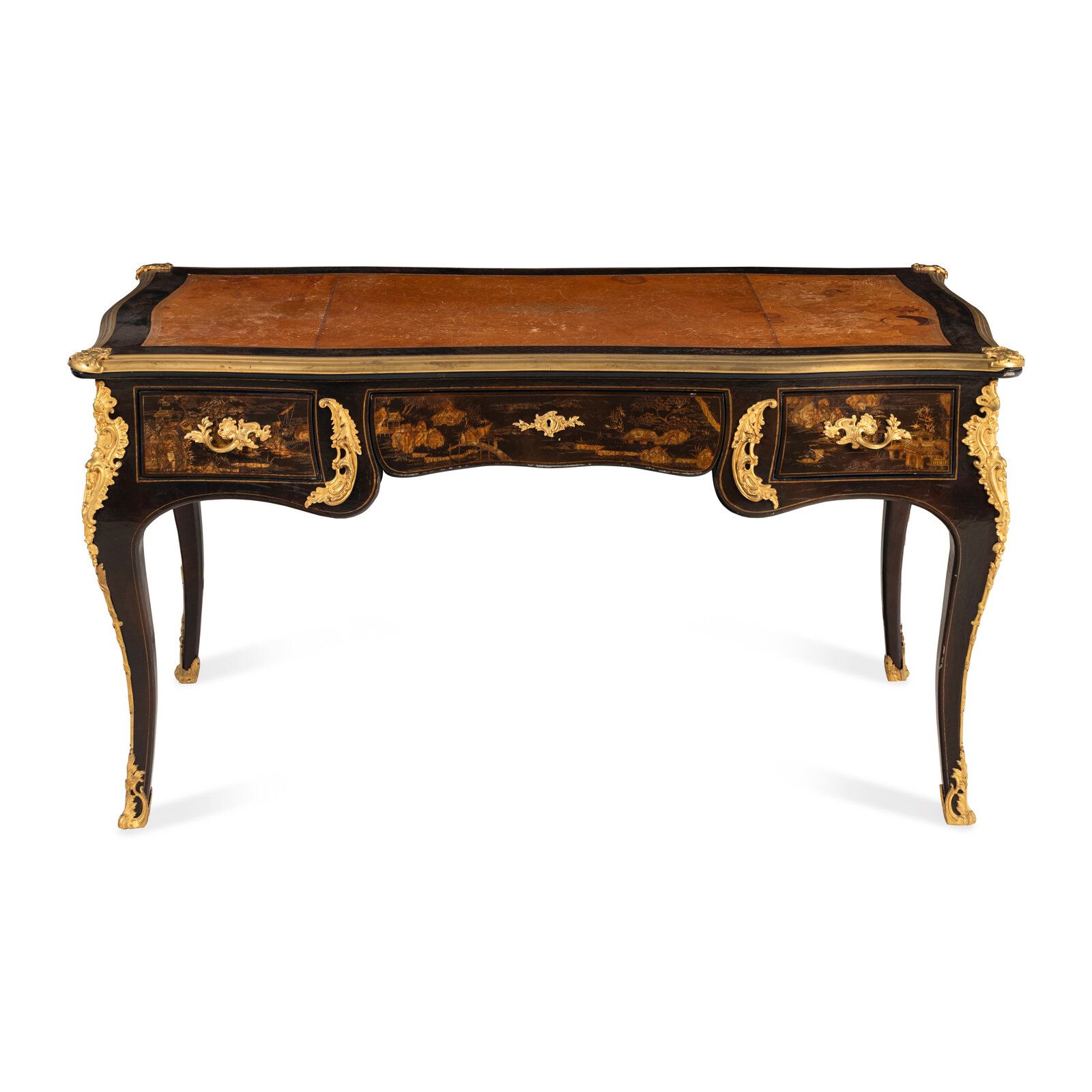 Lot 21 | A Louis XV Style Black Lacquer and Gilt Bronze Mounted Bureau Plat | Estimate $4,000 – $6,000