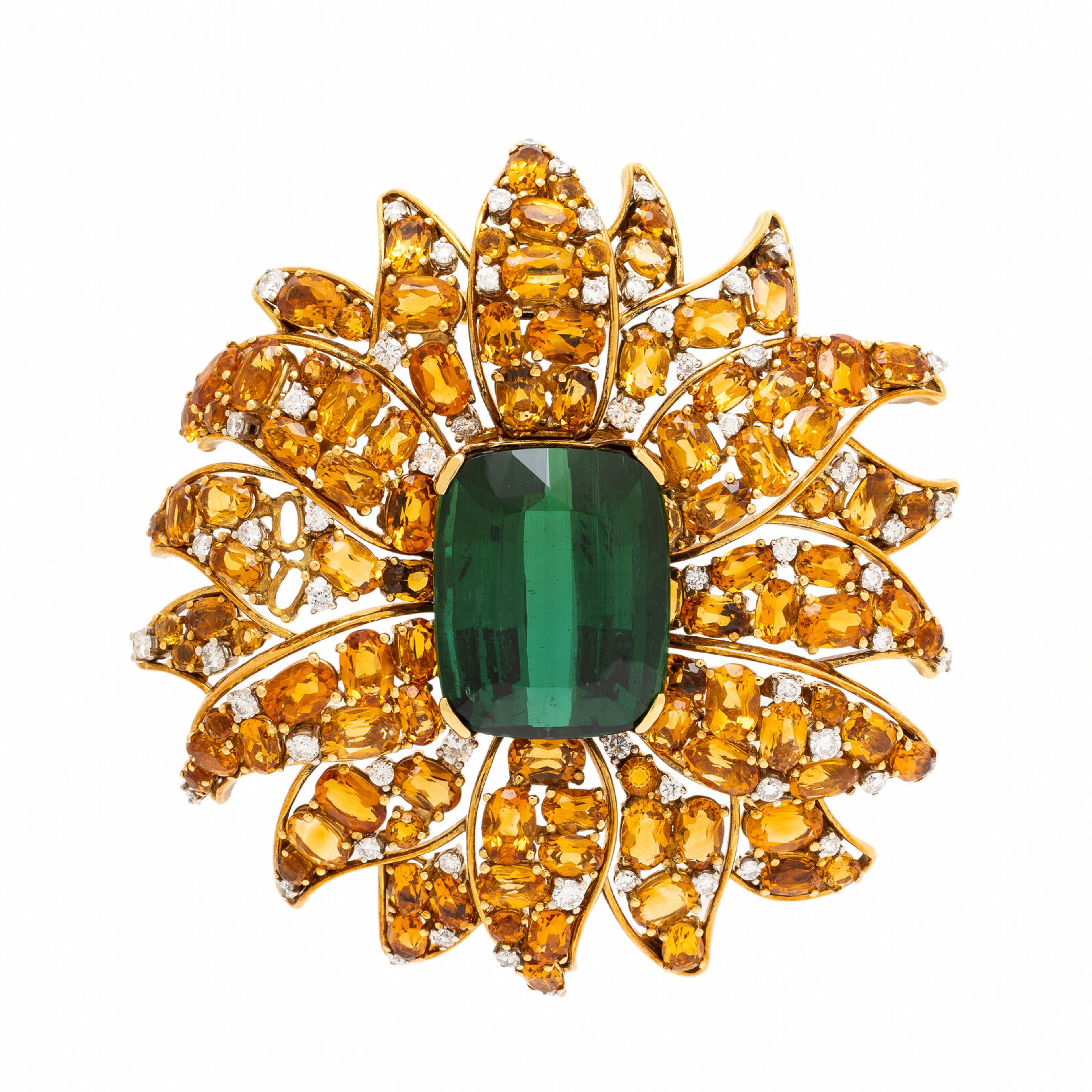 Verdura, Green Tourmaline, Citrine, and Diamond Flower Brooch
Estimate: $8,000 – 12,000
