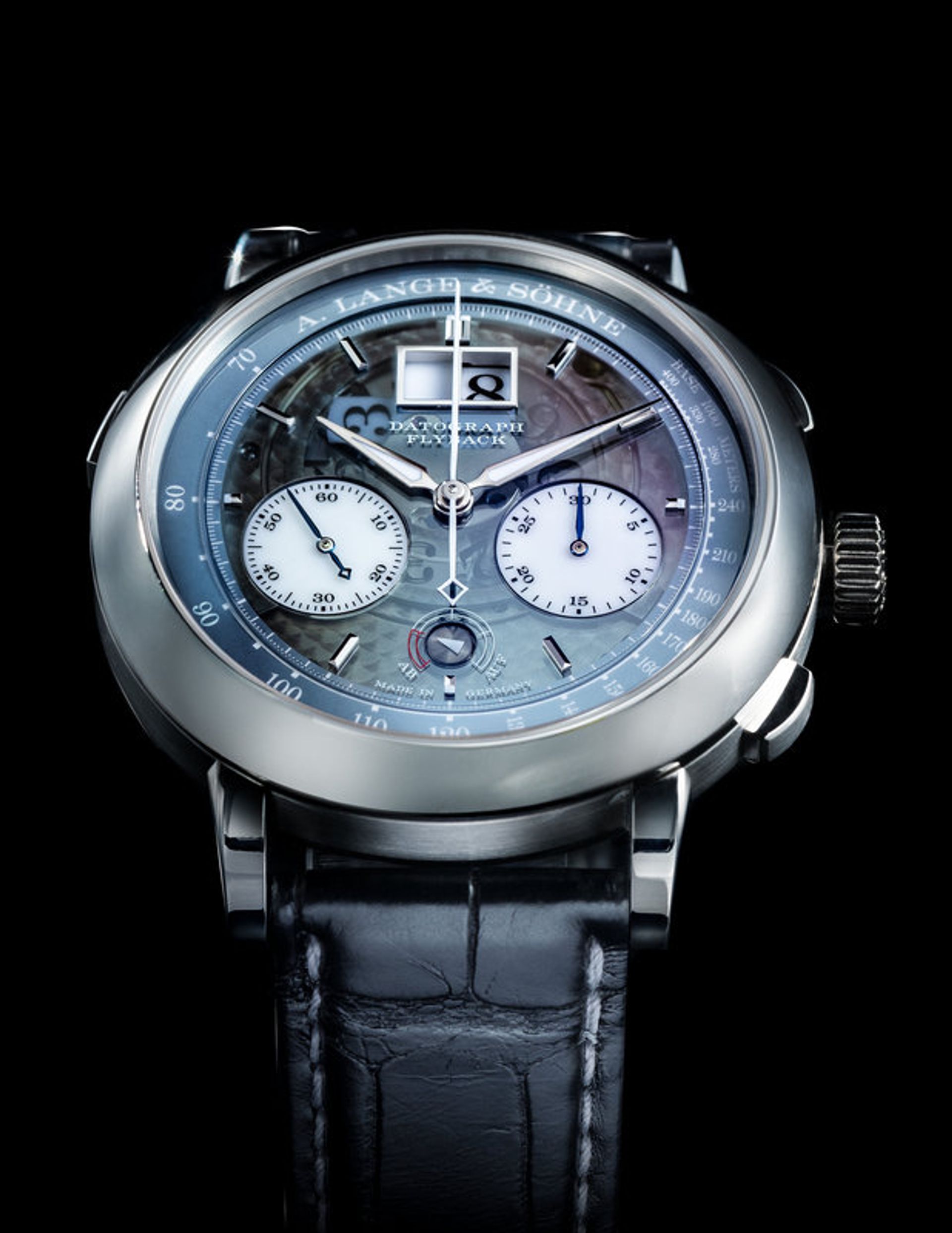 Lot 33 | A Rare A. Lange & Söhne, Ref. 405.034 Platinum 'Datograph Up/Down Lumen' Watch, Estimate $120,000–$180,000.