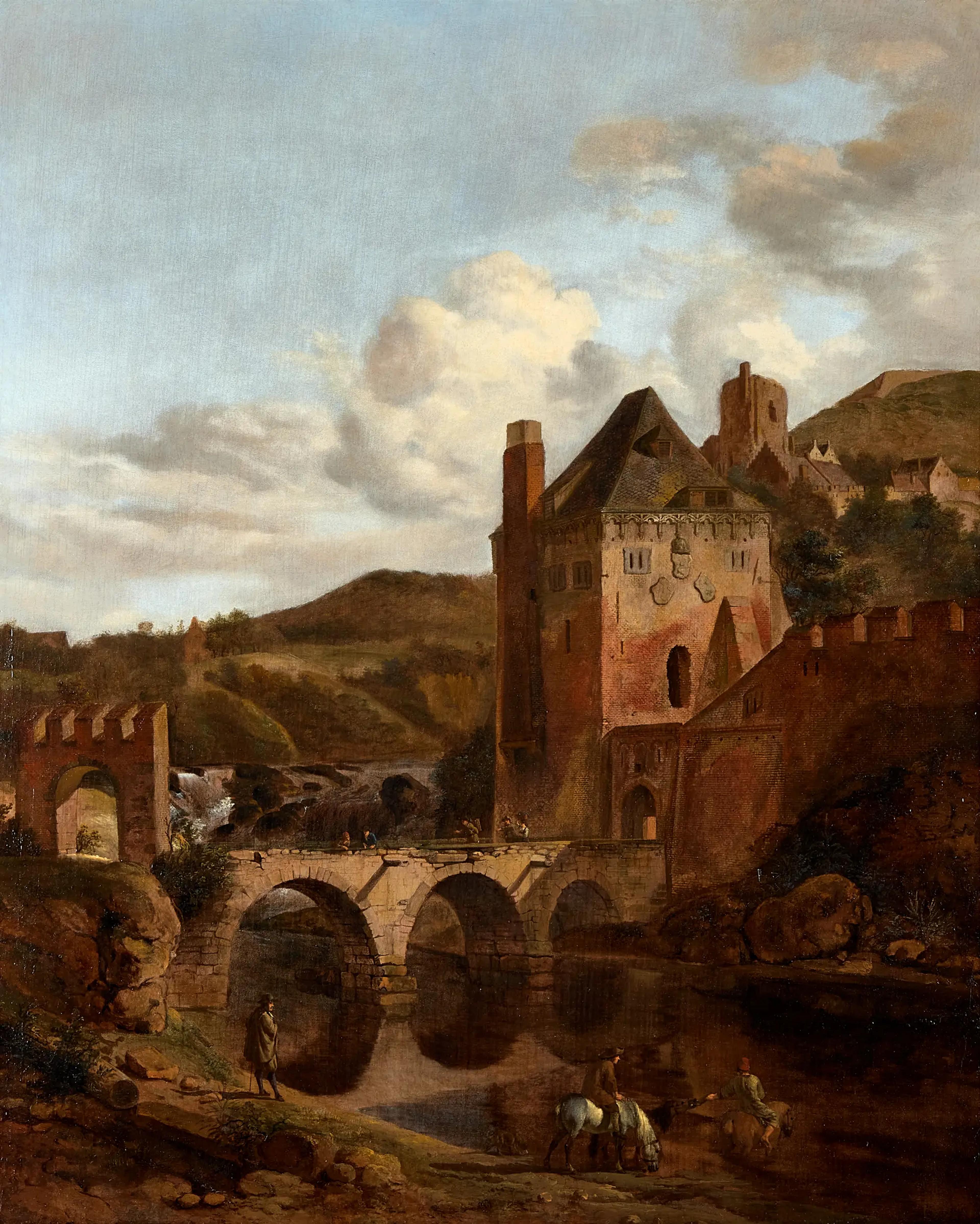 Lot 54 | Jan van der Heyden | Adriaen van de Velde (Dutch, 1737-1712) | (Dutch, 1636-1672), A River Landscape with a Fortified Castle and a Bridge (Est. $20,000 - $30,000) 