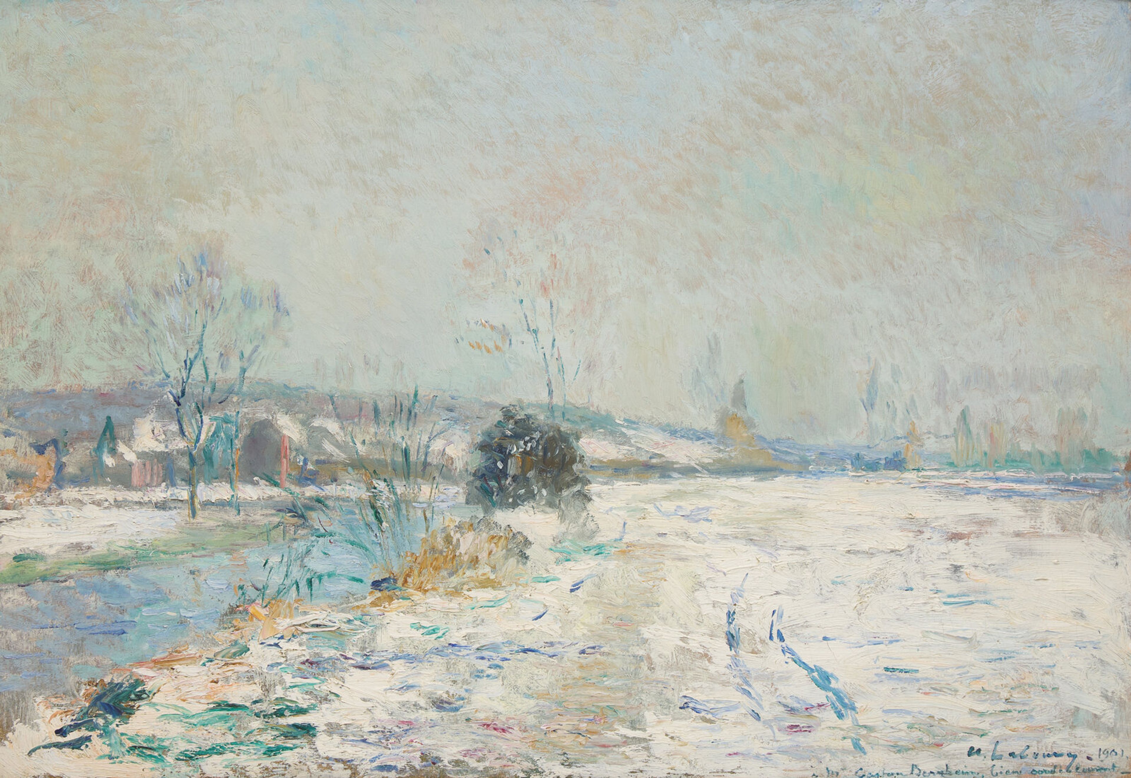 Lot 70 Albert Lebourg (French, 1849-1928) Les bord de L'Iton à Hondouville, Effet de Neige, 1901