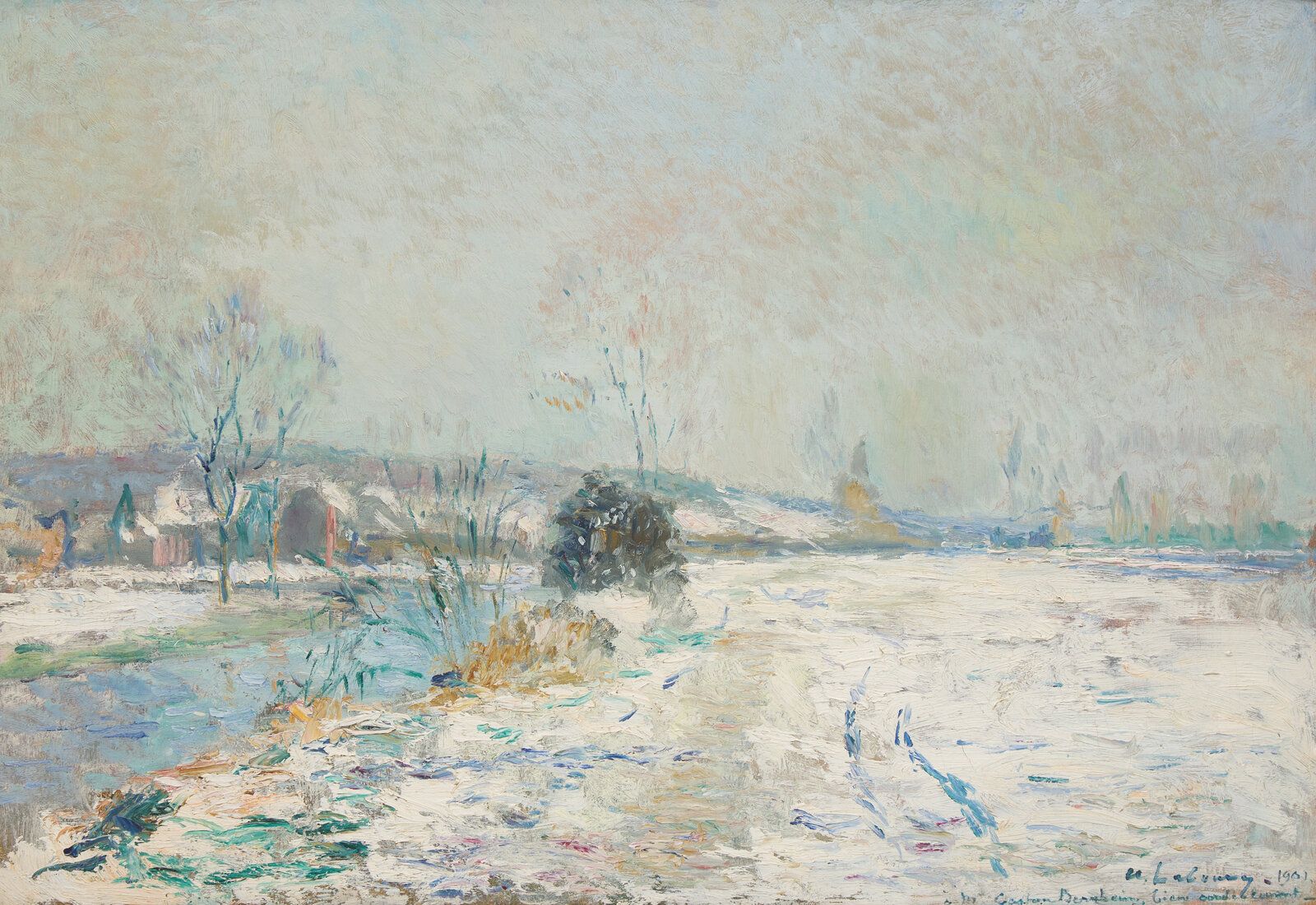 Lot 70 Albert Lebourg (French, 1849-1928) Les bord de L'Iton à Hondouville, Effet de Neige, 1901