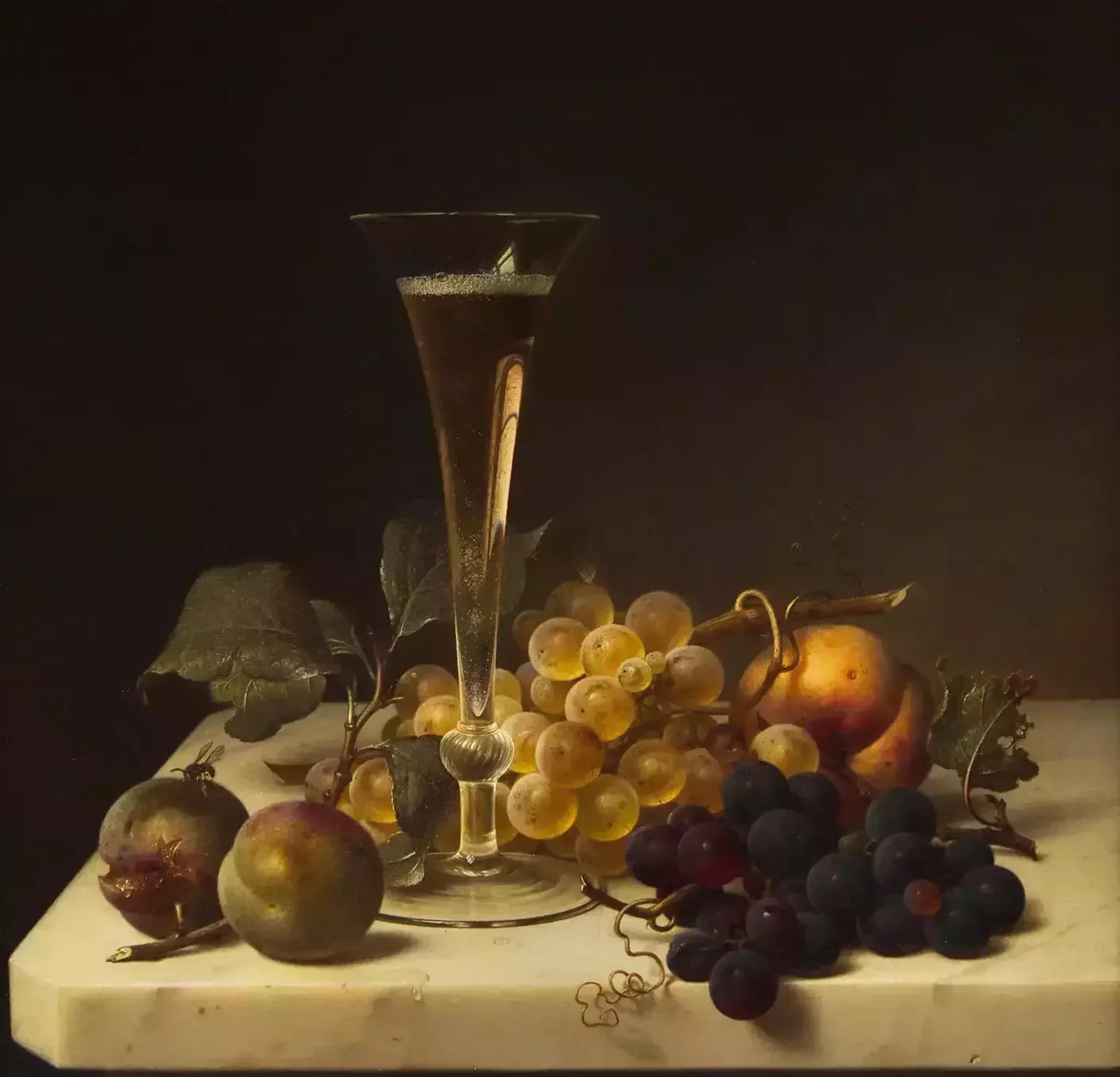 Johann Wilhelm Preyer's 'Still Life with Champagne Flute, Greengages, Peach, and Grapes, 1867,'