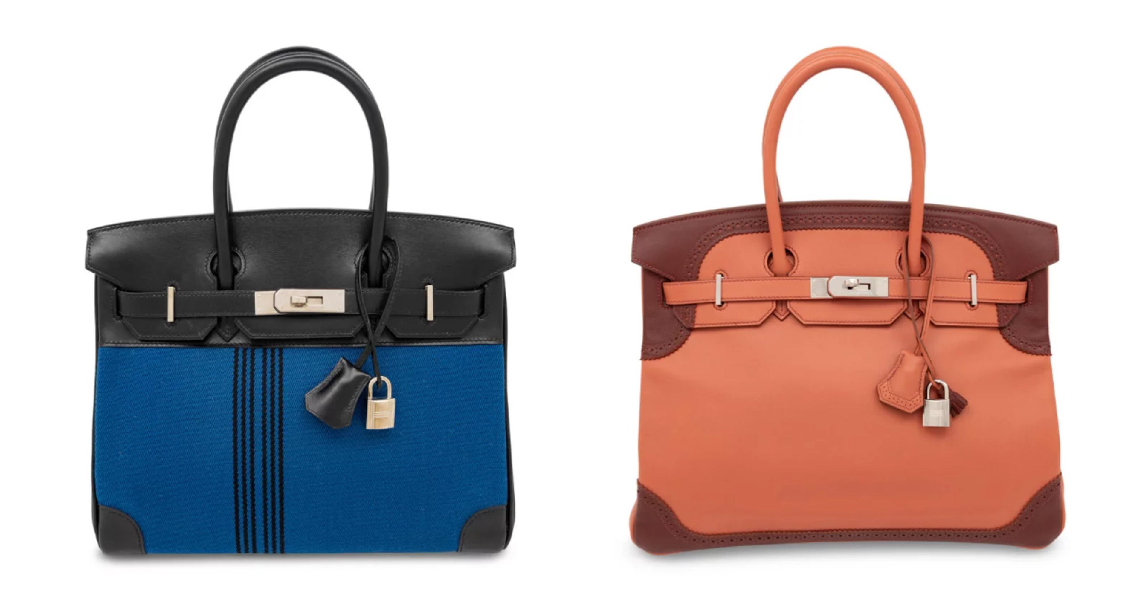 Hermès, Potamus Birkin 28 in Blue Toile | Hermès, Limited Edition Ghillies Birkin 35 in Rosy & Rouge