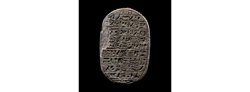 An Egyptian Steatite Base of a Commemorative Scarab of Amenhotep III New Kingdom, 18th Dynasty, Reign of Amenhotep III, 1380 B.C. SOLD FOR $28,160