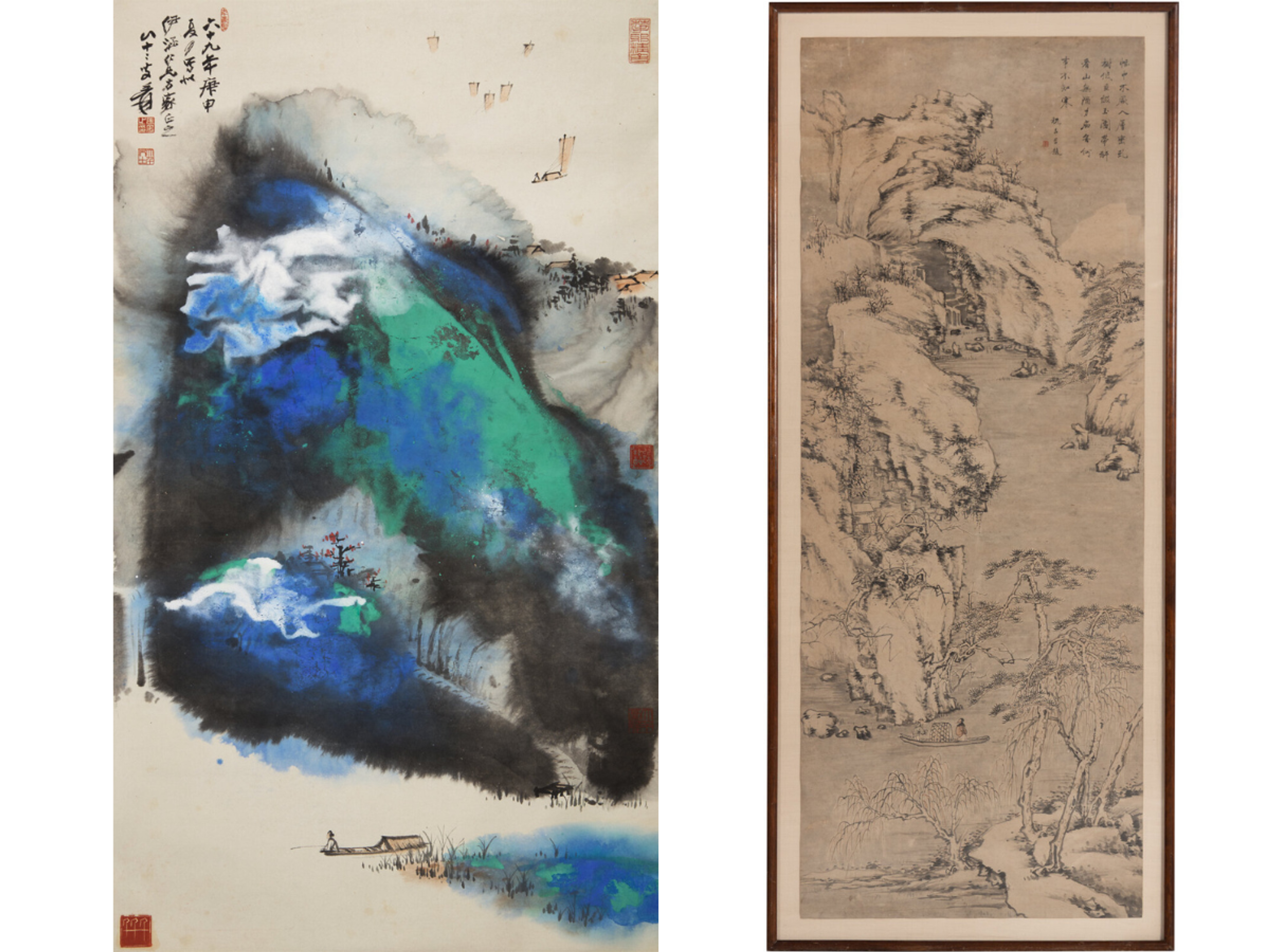 Lot 42: Zhang Daqian (Chinese, 1899-1983), Landscape | Sold for $281,600 Lot 32: Zhu Chang (Chinese, 17th Century), Rafting in the Snow | Sold for $140,800
