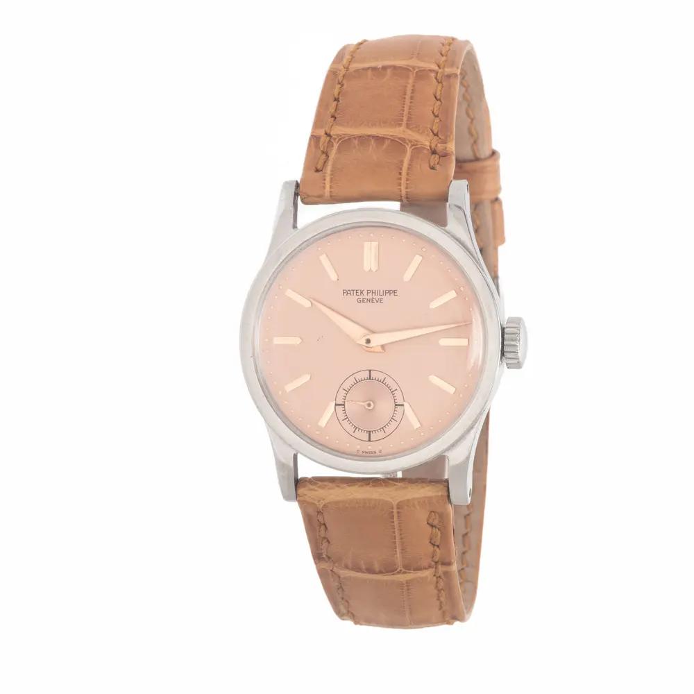 Lot 124 | Patek Philippe, Ref. 96, Stainless Steel 'Calatrava' Watch with Salmon Dial, with Extract from the Archives, Estimate $20,000 – $30,000
