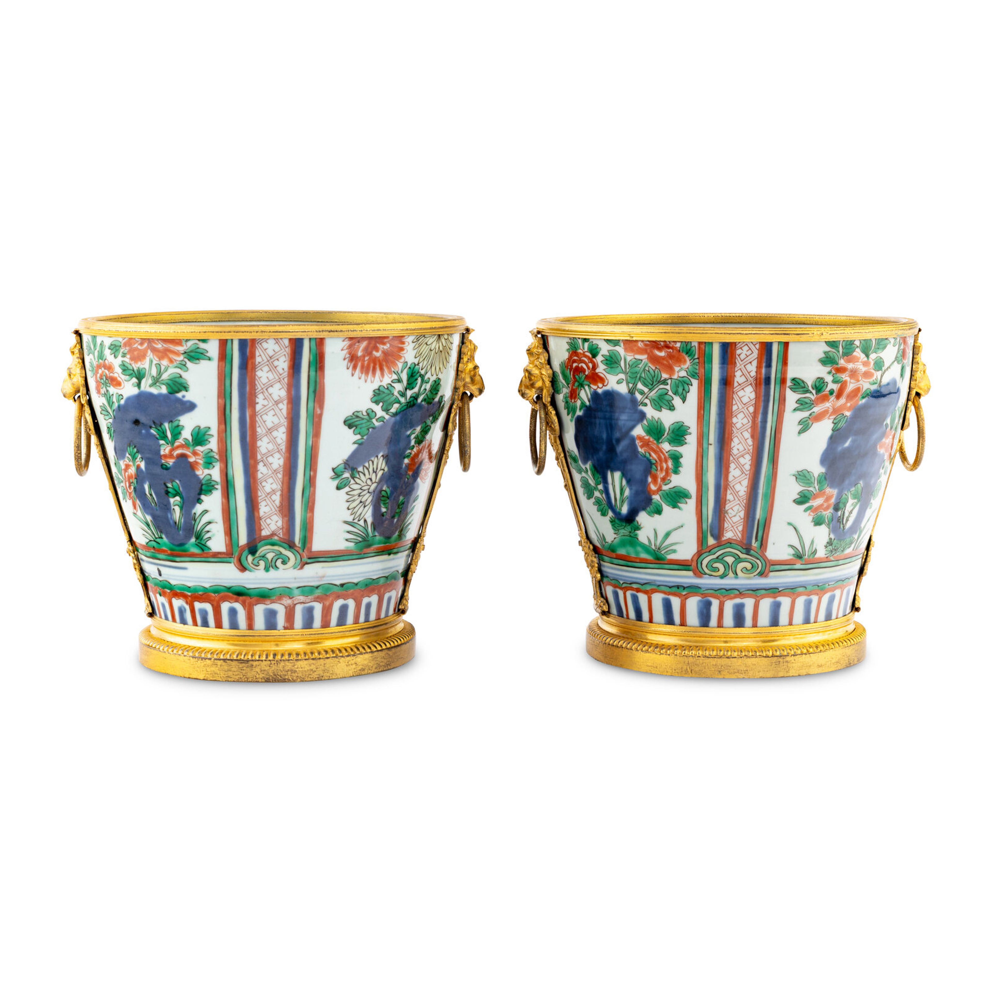 Lot 101 | A Pair of Chinese Wucai Porcelain and Ormolu Mounted Jardinières | Estimate $15,000 – $25,000