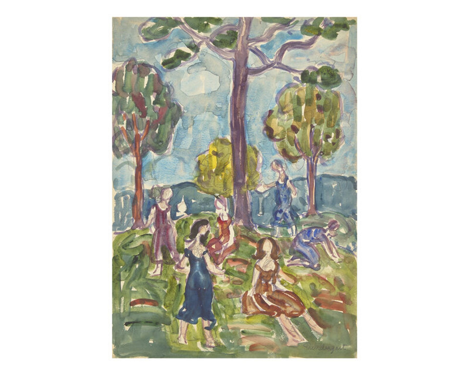 Lot 138 | Maurice Prendergast (American, 1858-1924), 'Women in Landscape', Estimate: $25,000 - $40,000