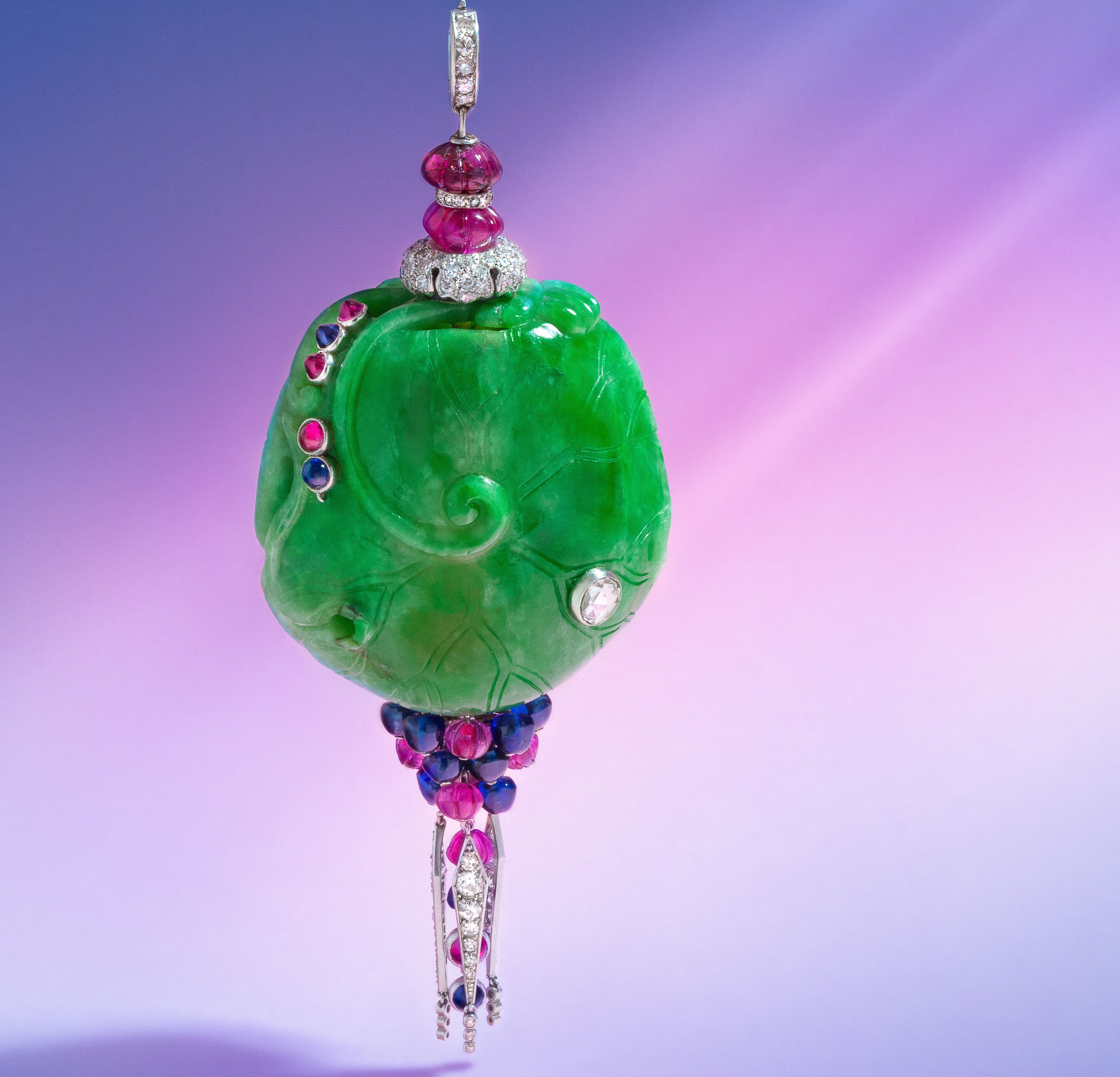 Cartier, Art Deco, Jade, Diamond and Multigem Pendant Soars Past Estimate at Hindman Yesterday