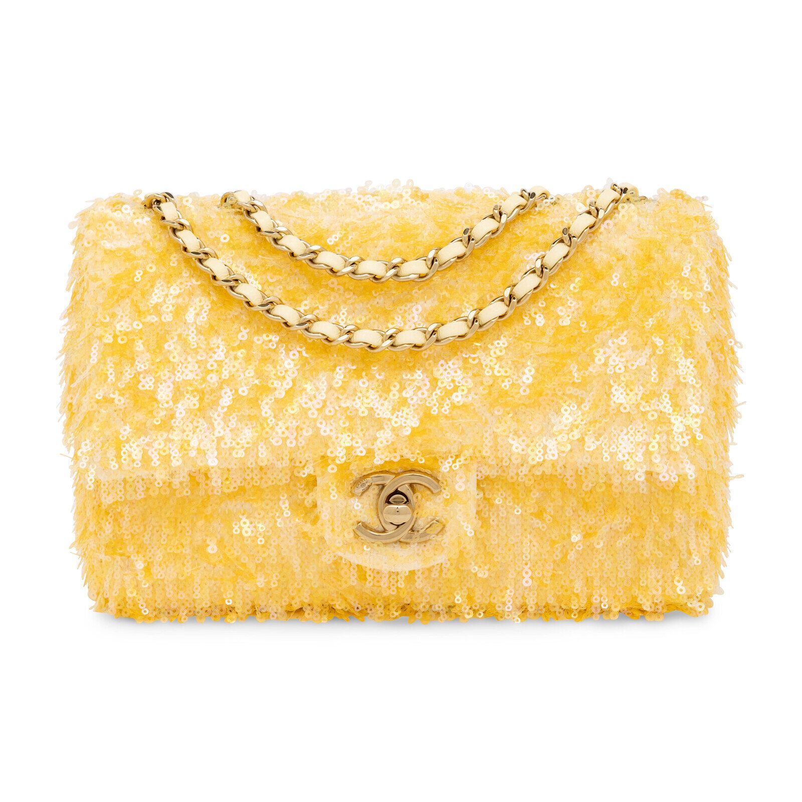 Lot 162 Chanel, Mini Classic Flap in Yellow Sequin Fringe, 2025