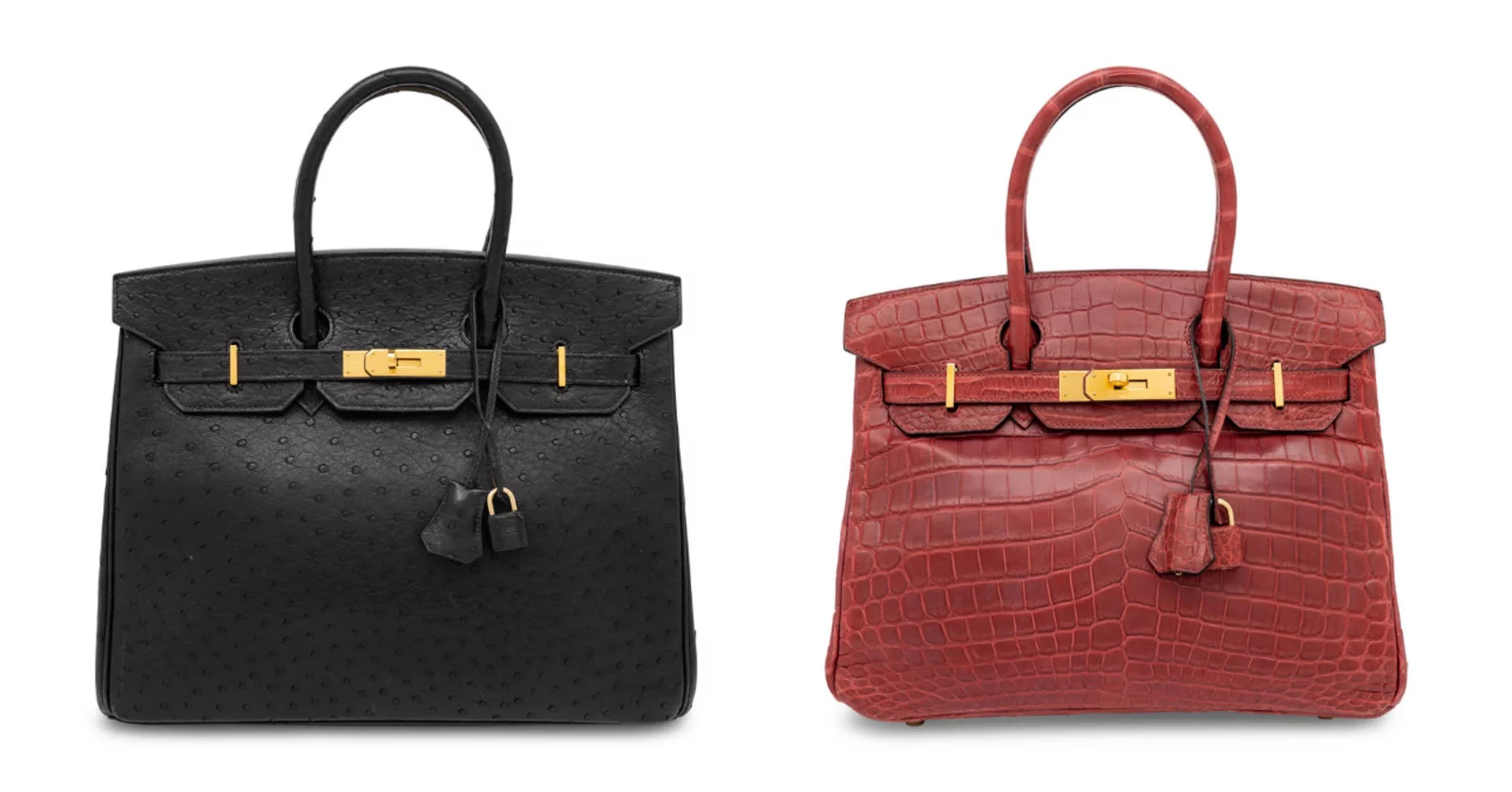 Hermès, Birkin 35 in Black Ostrich | Hermès, Birkin 30 in Burgundy Crocodile
