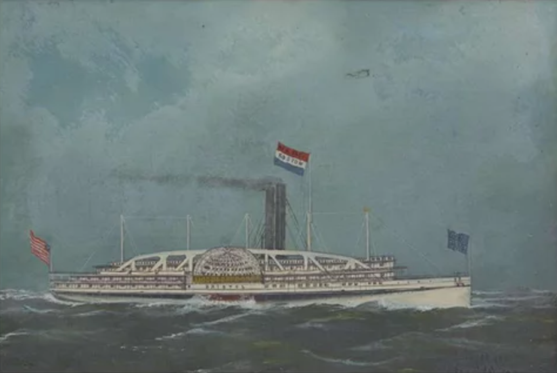 (View Sale | Antonio Jacobsen (American/Danish, 1850-1921) Bristol Paddle Steamer )