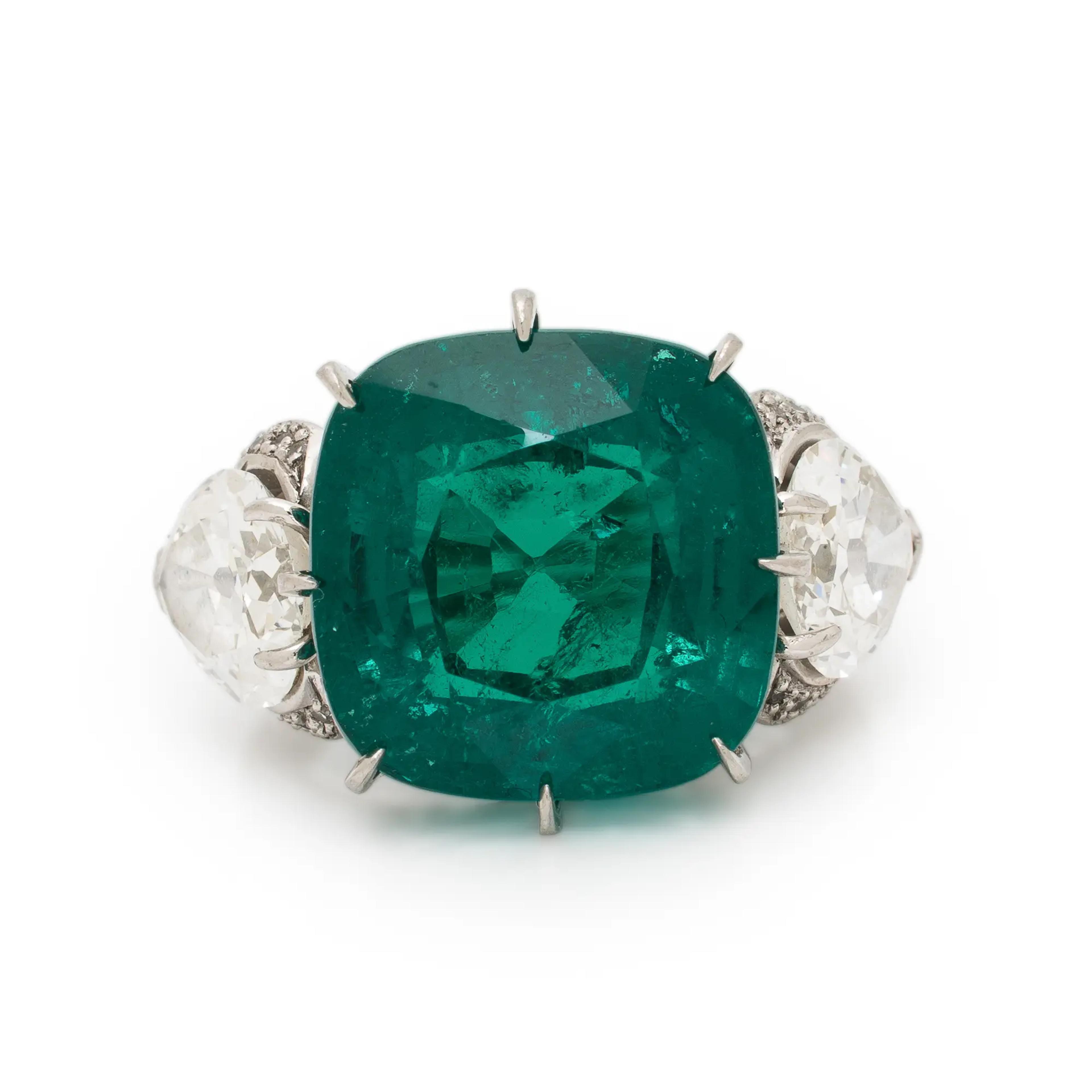 Lot 112 | Colombian Emerald, Diamond, and Platinum Ring | Sold for $128,000