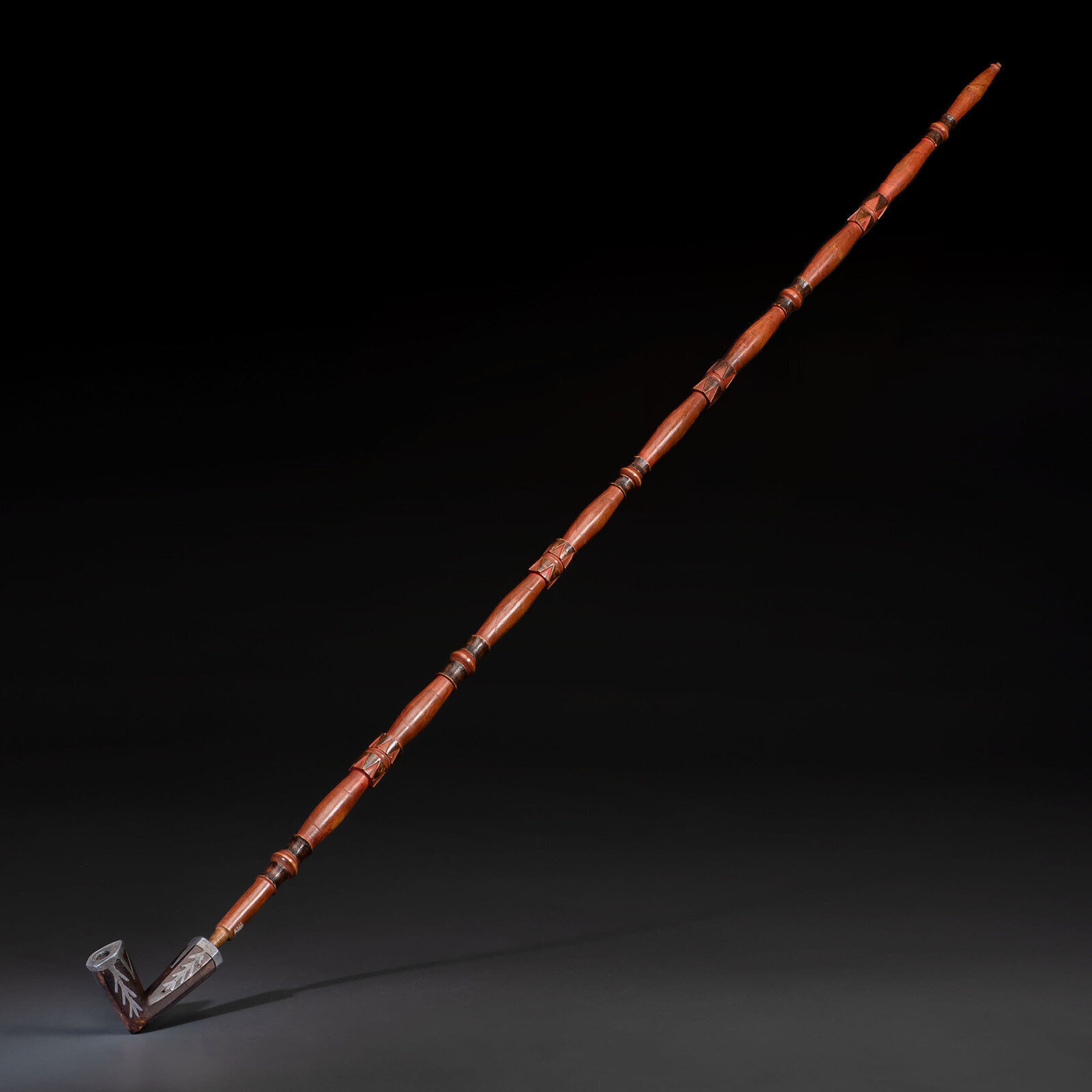 Monumental Ojibwe Calumet Pipe, with Fine Lead Inlay Burl Bowl | Sold for $57,600
