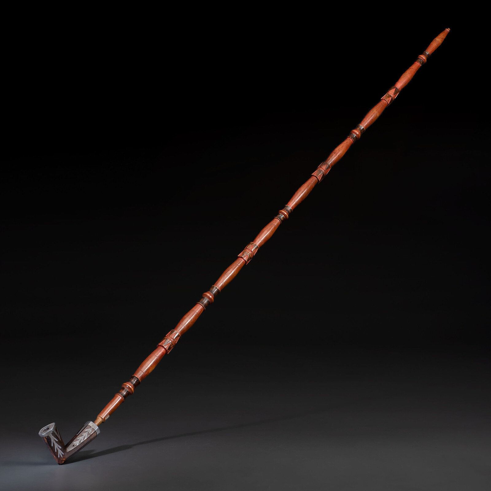 Monumental Ojibwe Calumet Pipe, with Fine Lead Inlay Burl Bowl | Sold for $57,600