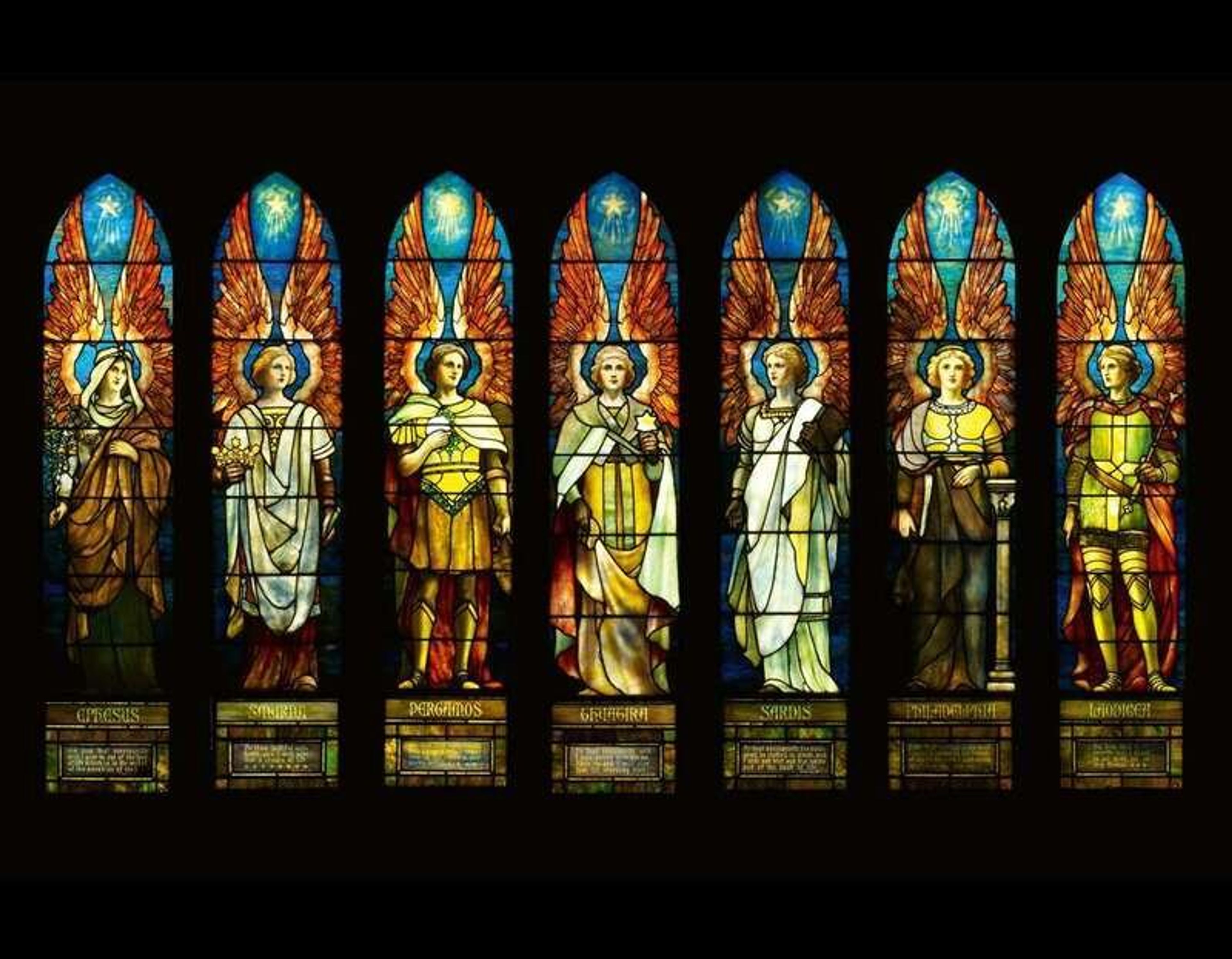 TIFFANY STUDIOS Angels Representing Seven Churches, A Rare Set of Seven Windows, 1902