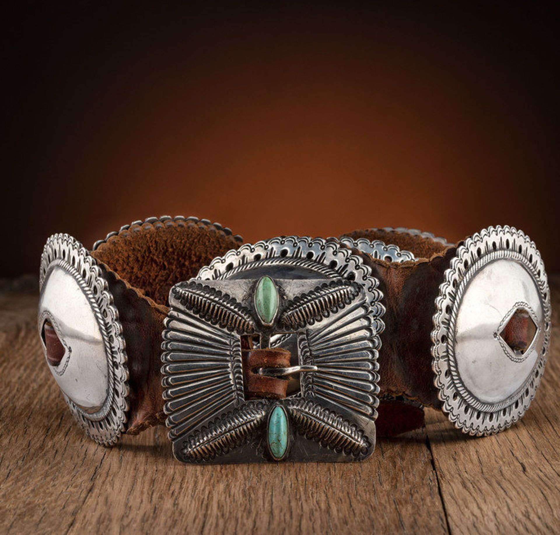 Navajo First Phase Silver and Turquoise Concha Belt 
