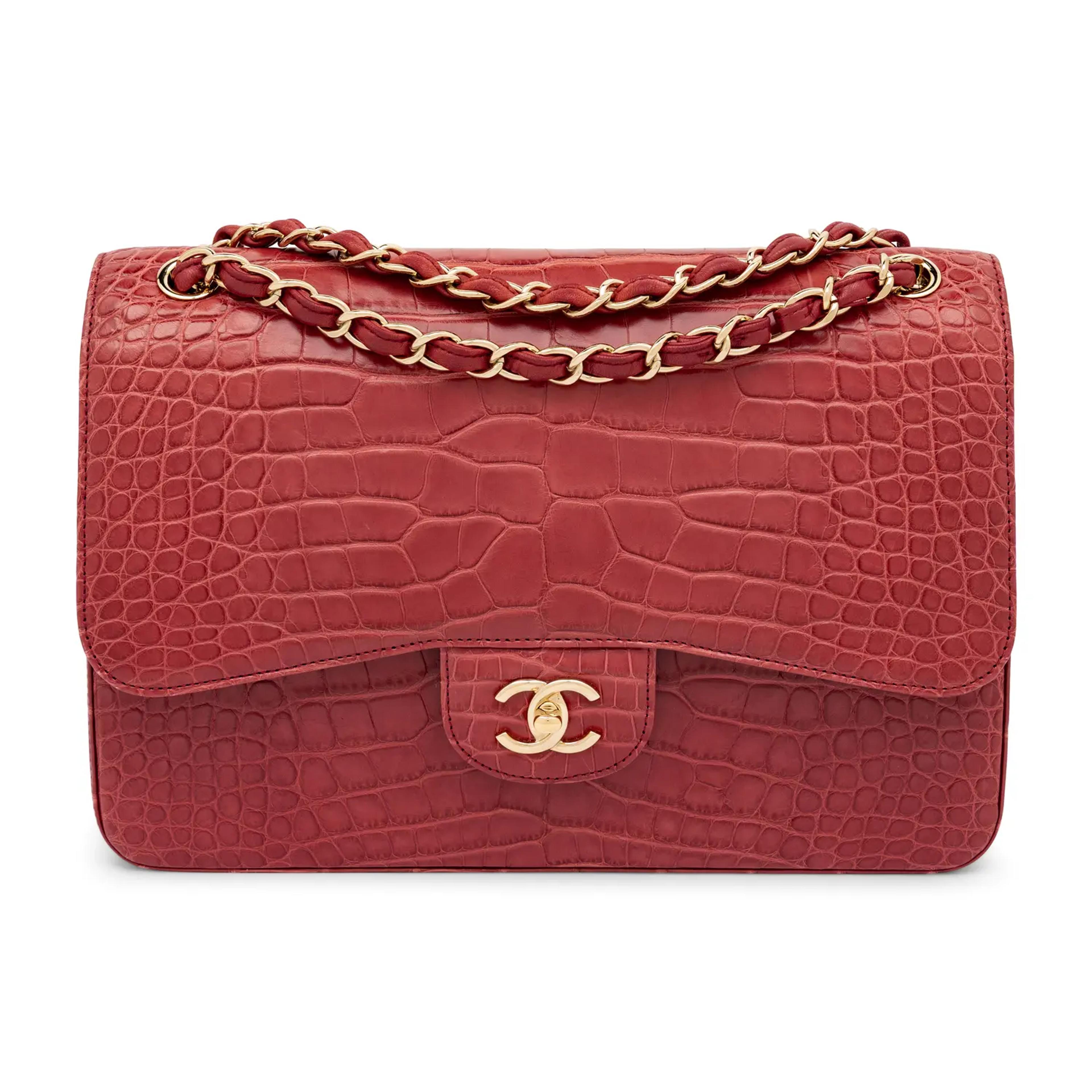 Lot 179   Chanel, Jumbo Classic Double Flap Bag in Burgundy Alligator