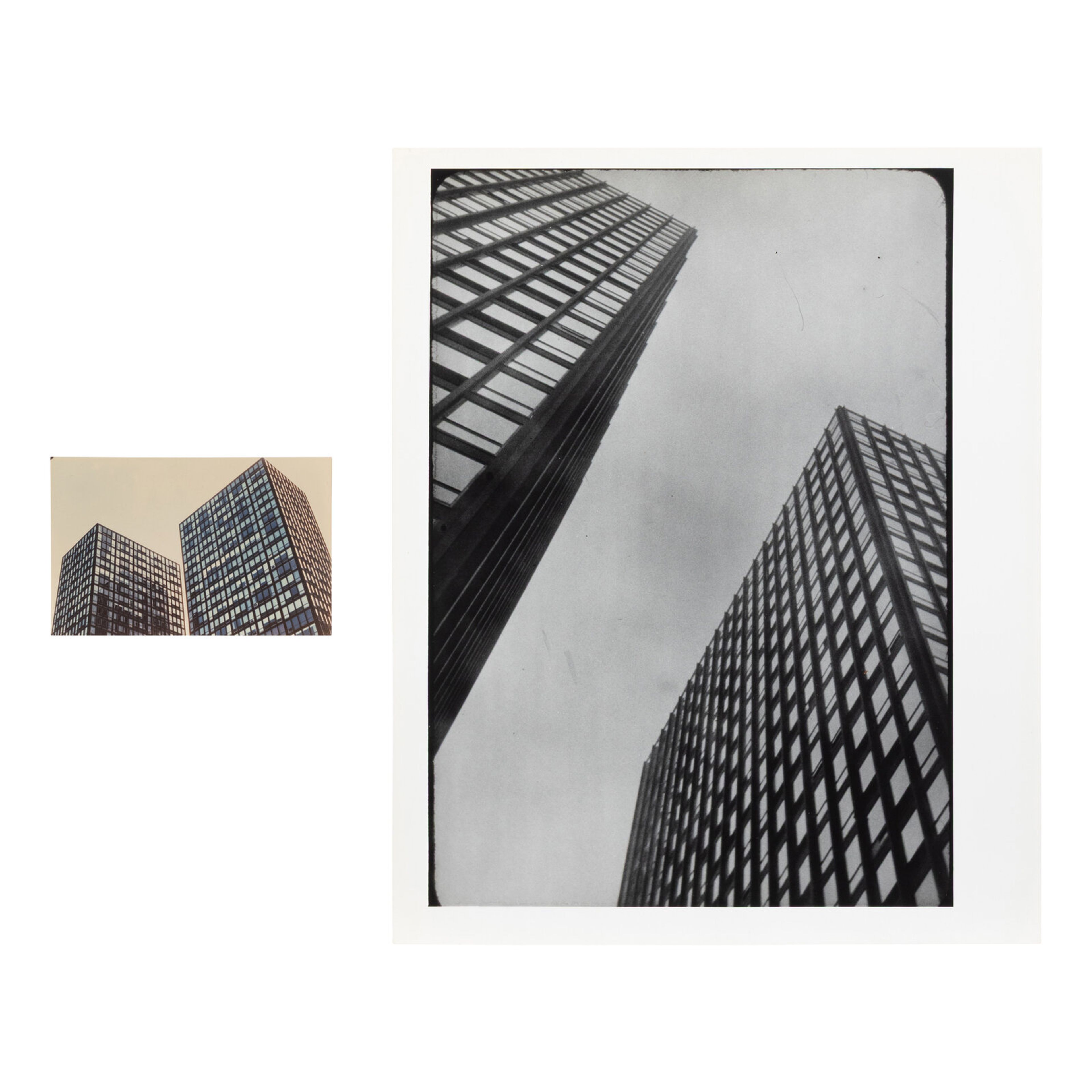 Howard Dearstyne (American, 1903-1979) A pair of photographs of Ludwig Mies van der Rohe's 860-880 North Lake Shore Drive gelatin silver prints each with Dearstyne stamp, verso larger sheet: 10 x 8-1/4 in.