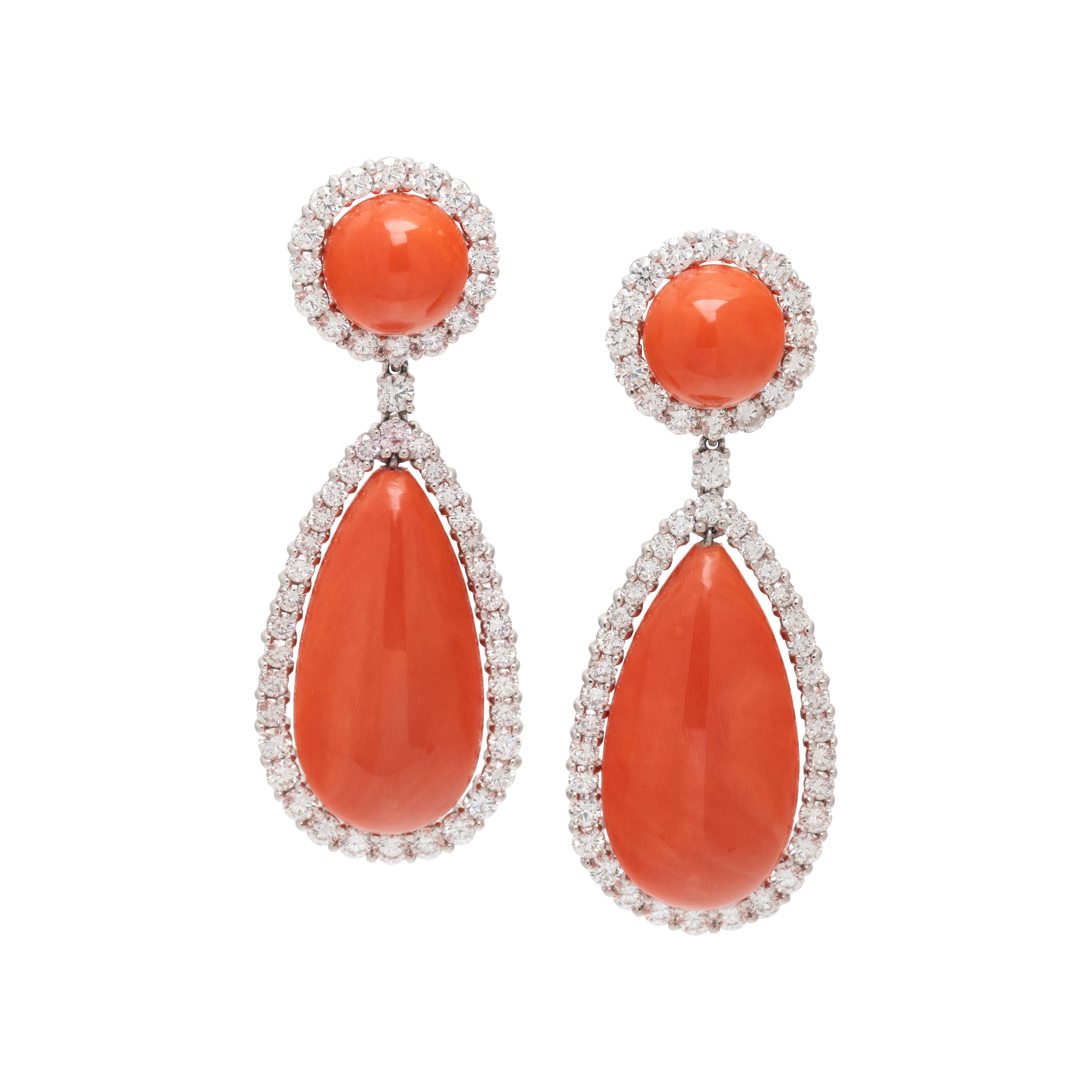 Lot 45 | CORAL AND DIAMOND EARRINGS | Estimate: $4,000 - $6,000