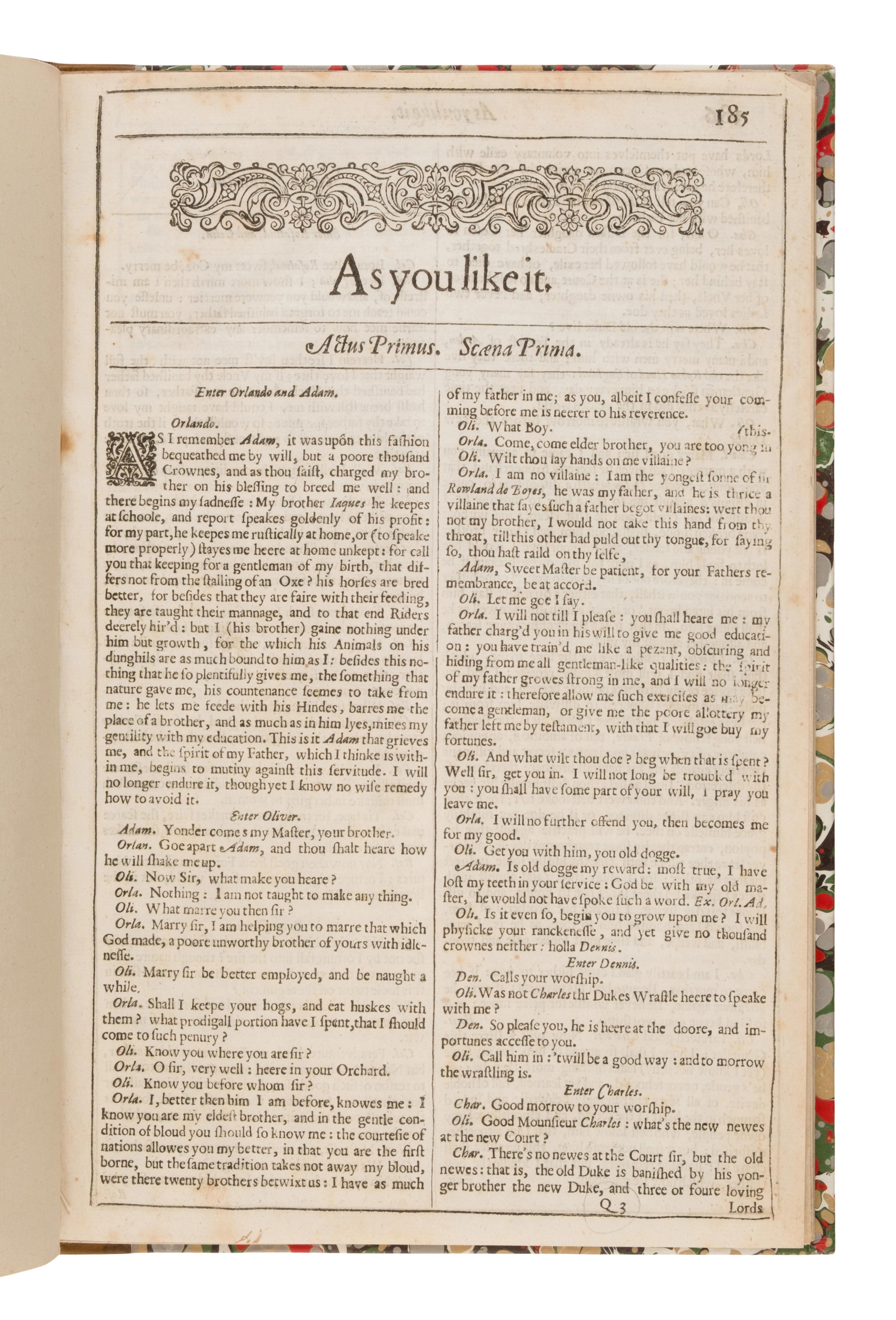 Shakespeare, William (1564-1616). Two complete plays from the First Folio: As You Like It. -- The Taming of the Shrew. London, 1623. Estimate $30,000 – 50,000