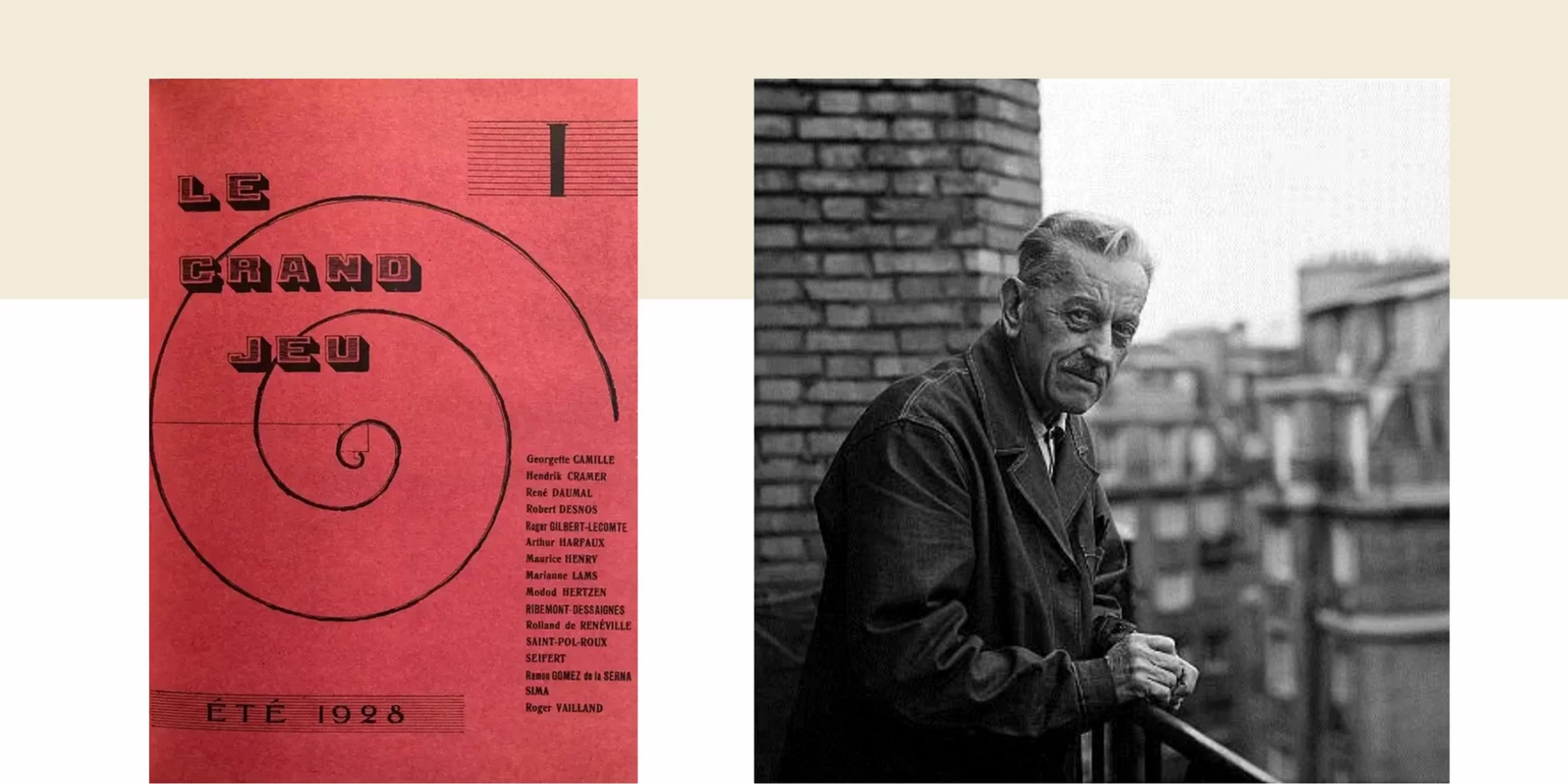 Left: Cover of Le Grand Jeu, the annual magazine which Šíma co-founded in 1928. Only three editions were made. Right: Marie Michaela Šechtlová (Studio Šechtl et Voseček) Portrait of Josef Šíma in Paris, c. 1968