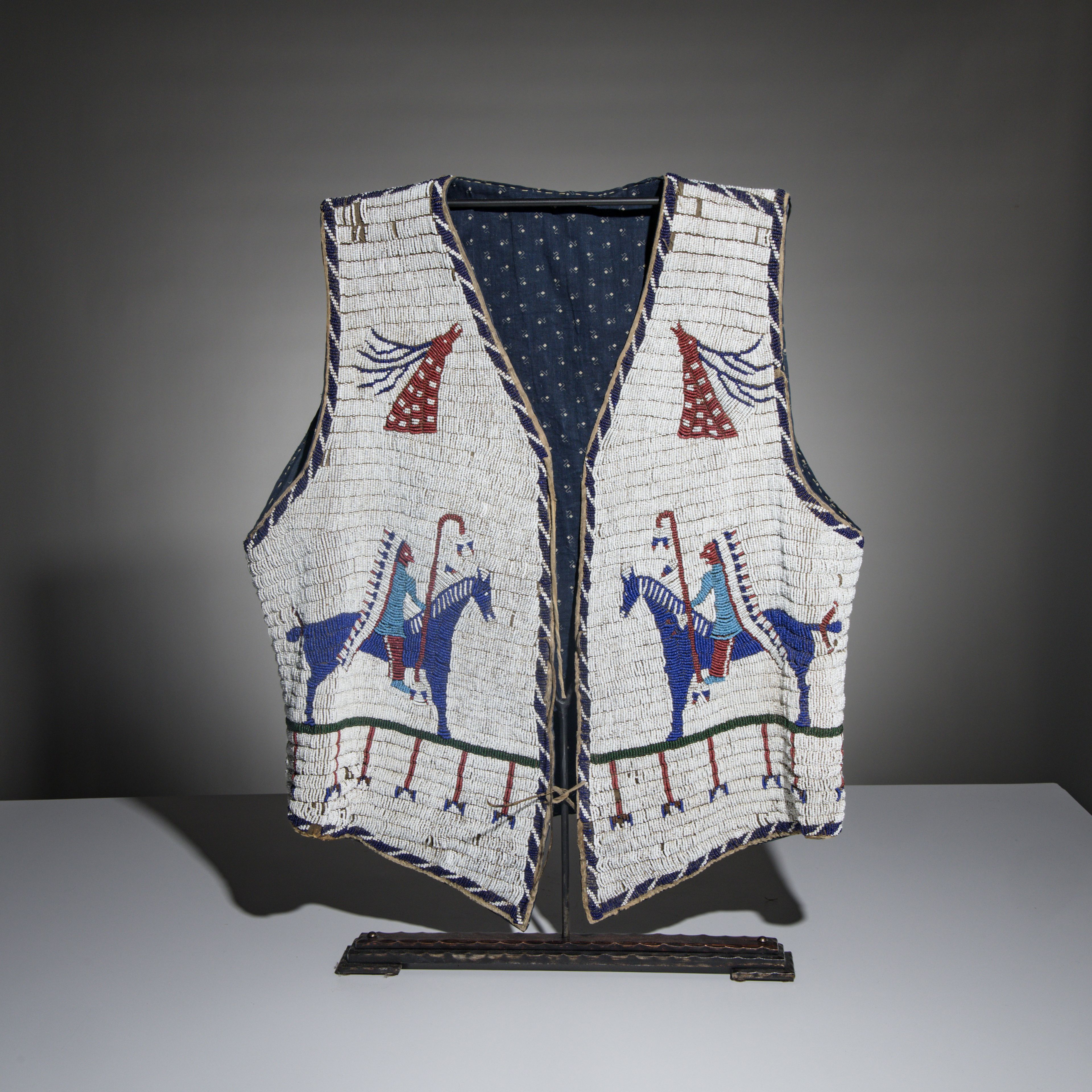 Lot 137 | Sioux Beaded Pictorial Hide Vest, with Geronimo Attribution, fourth quarter 19th century | Sold for $16,640