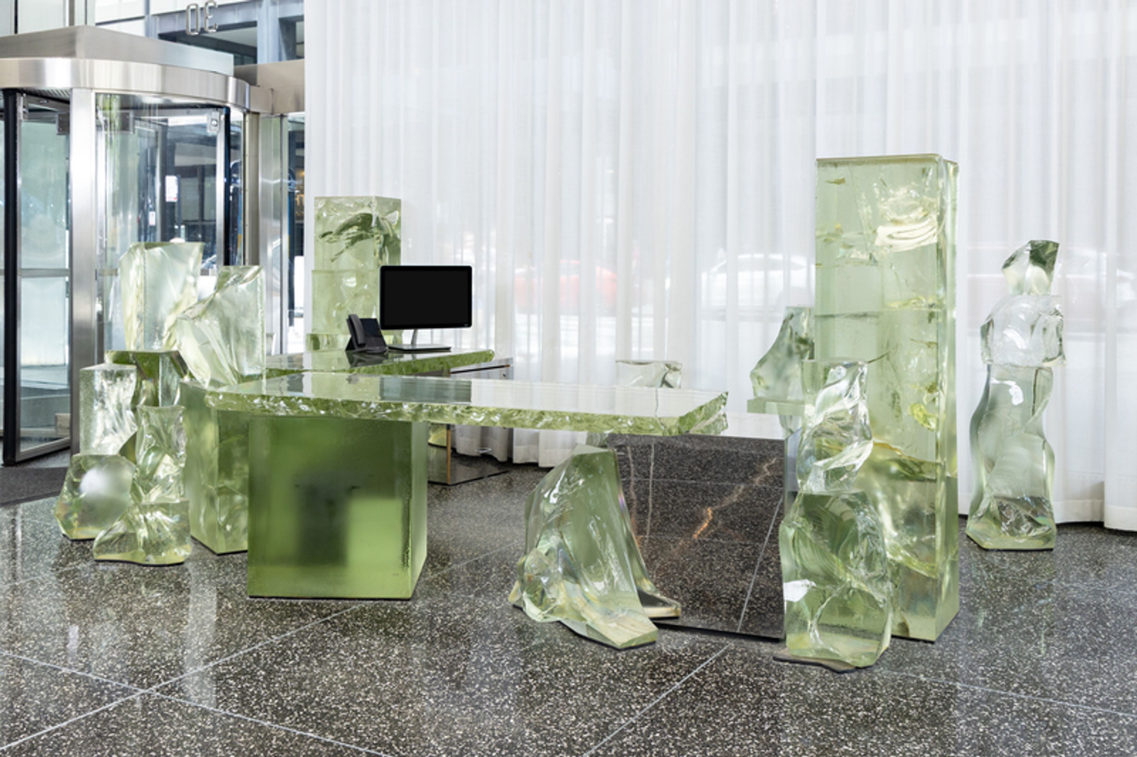 Frank Gehry’s Icehenge Desk, from the Lobby of the Inland Steel Building