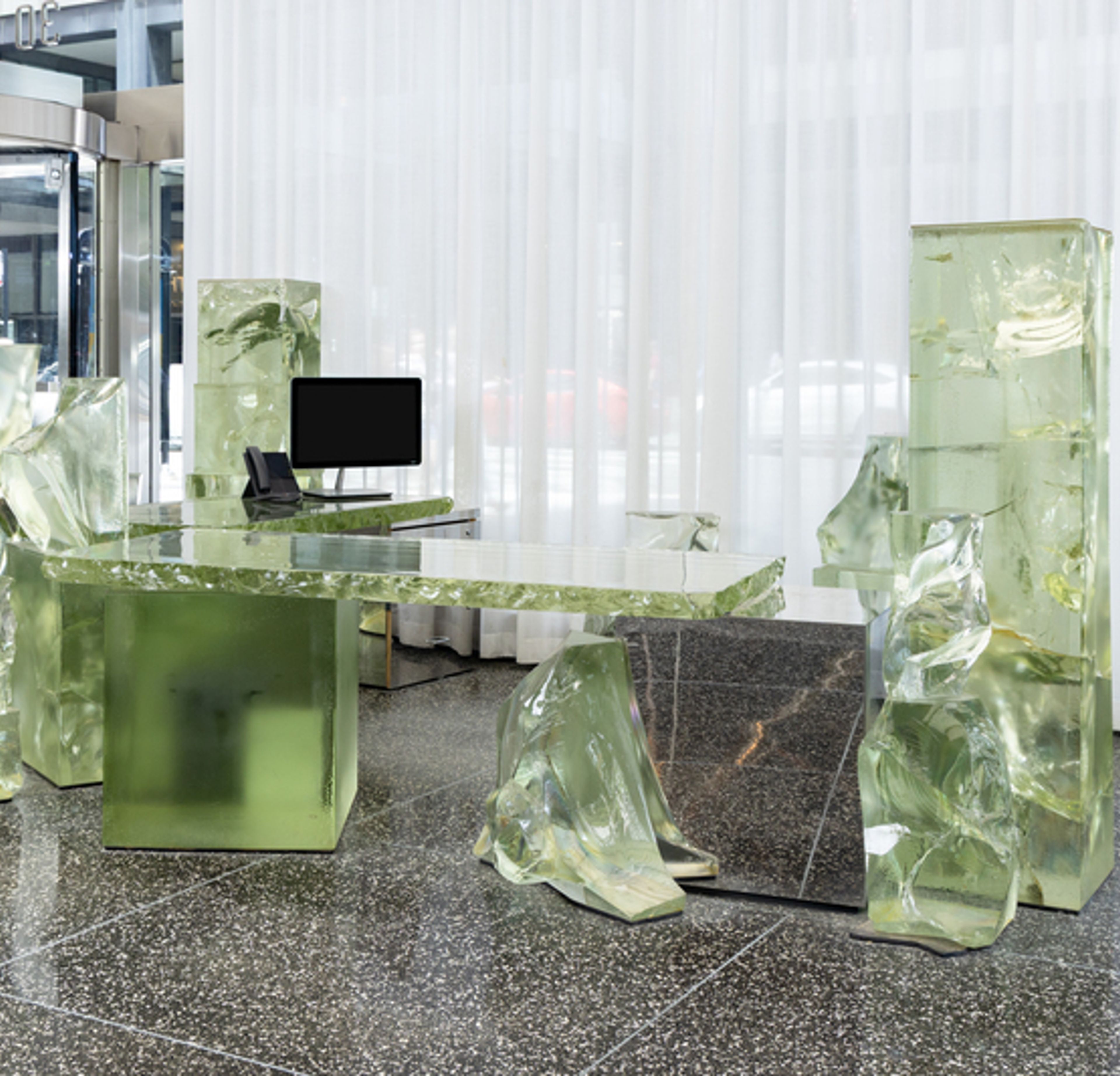 Frank Gehry’s Icehenge Desk, from the Lobby of the Inland Steel Building