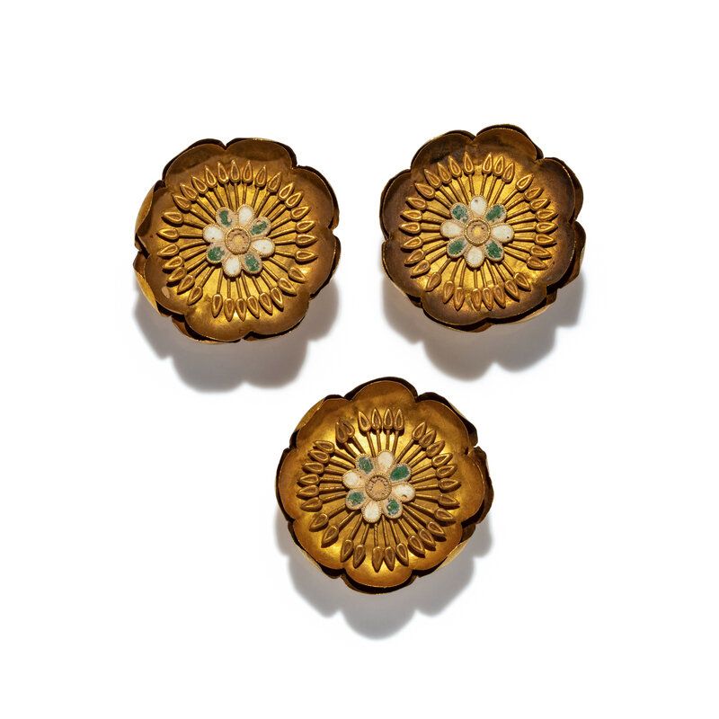 Lot 56 | Three Hellenistic Gold and Enamel Rosettes | Estimate: $1,200 - 1,800