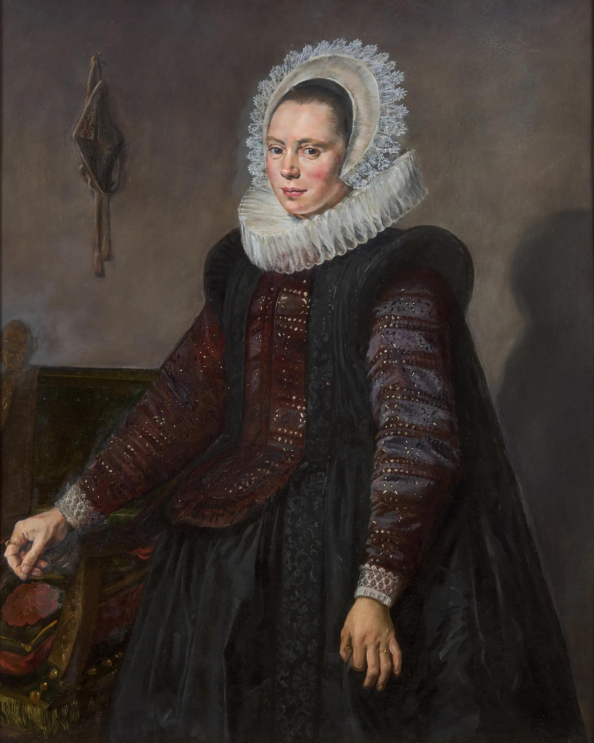 Lot 48   Circle of Frans Hals (Dutch, 1582-1666) Portrait of a Lady, Three Quarter Length with a Hood and Ruff