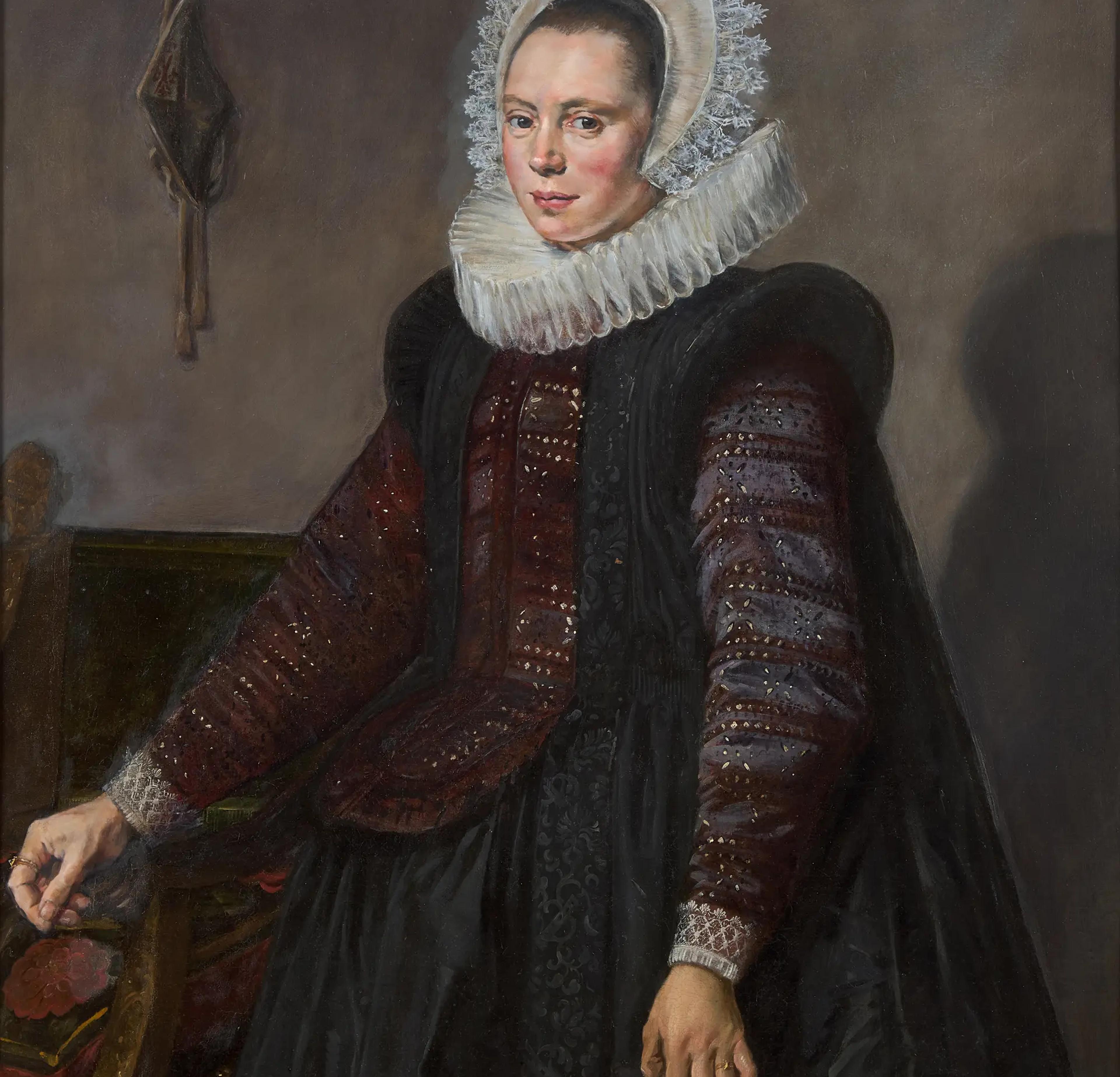 Lot 48 Circle of Frans Hals (Dutch, 1582-1666) Portrait of a Lady, Three Quarter Length with a Hood and Ruff