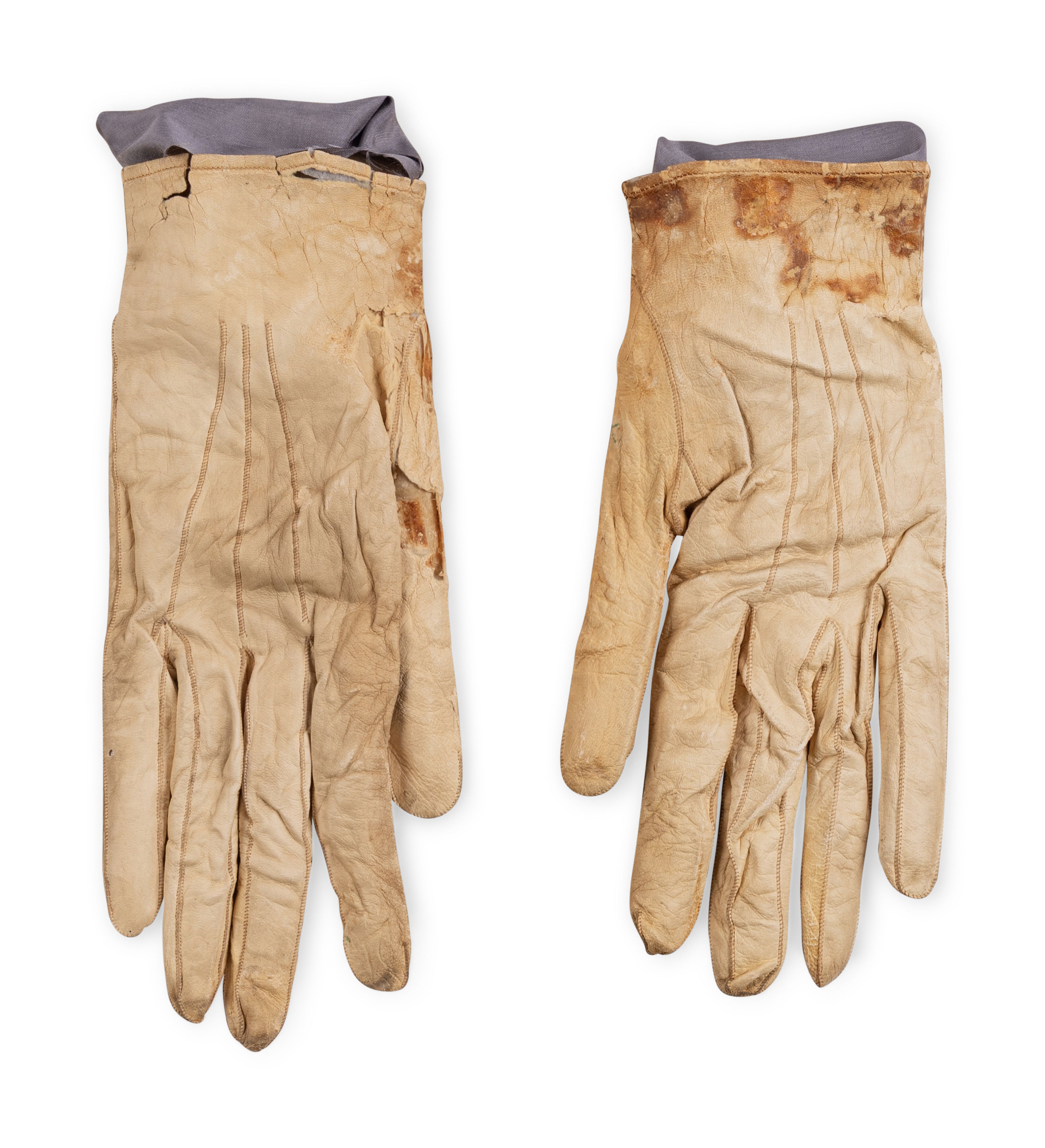 A pair of blood-stained white kid-leather gloves carried by President Abraham Lincoln at Ford's Theatre the night of his assassination, 14 April 1865.