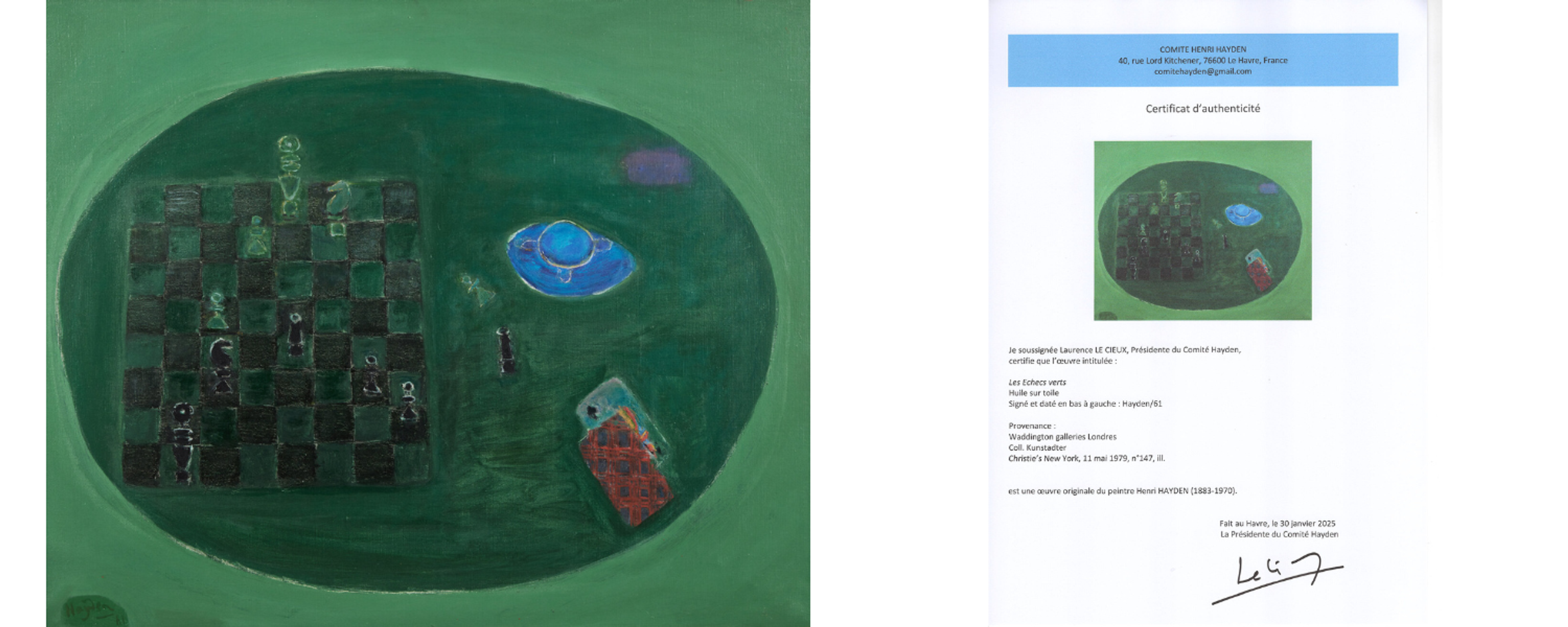 Lot 118 | Henri Hayden (French/Polish, 1883-1970) Les Échecs Verts, 1961 | Estimate: $4,000 - 6,000