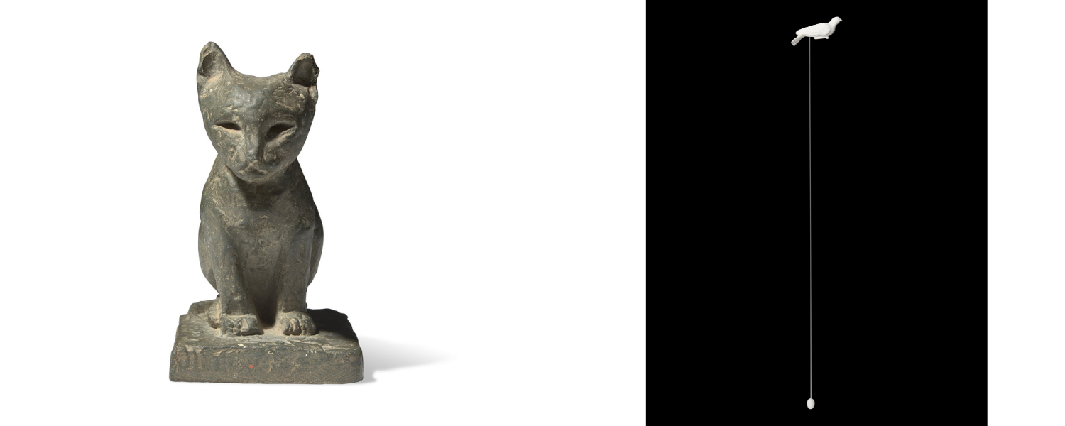 Left: Lot 234 | Betty Parsons (American, 1900-1982) Seated Cat, 1974 | Estimate: $1,500 - 2,500
Right: Lot 277 | Kiki Smith (American, b. 1954) Bird and Egg, 1996 | Estimate: $1,000 - 1,500