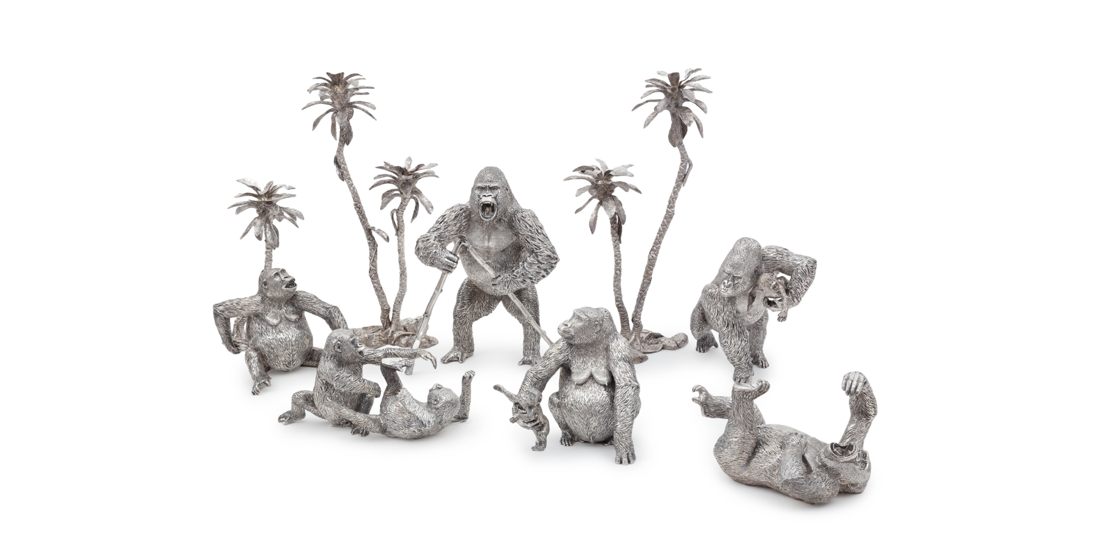 Lots 208 - 222: An expansive collection of vintage Patrick Mavros sterling silver gorillas, including examples from the original 1996 production, highlights Freeman's June 2026 Dining at Home auction.