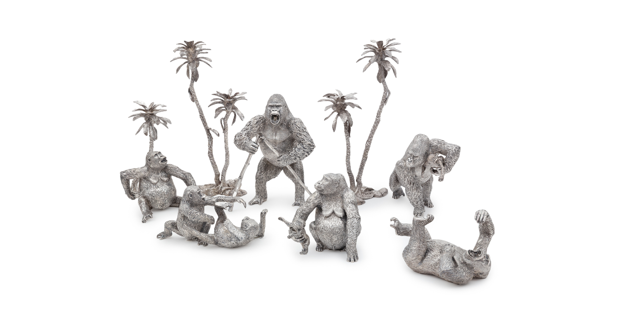 Lots 208 - 222: An expansive collection of vintage Patrick Mavros sterling silver gorillas, including examples from the original 1996 production, highlights Freeman's June 2026 Dining at Home auction.