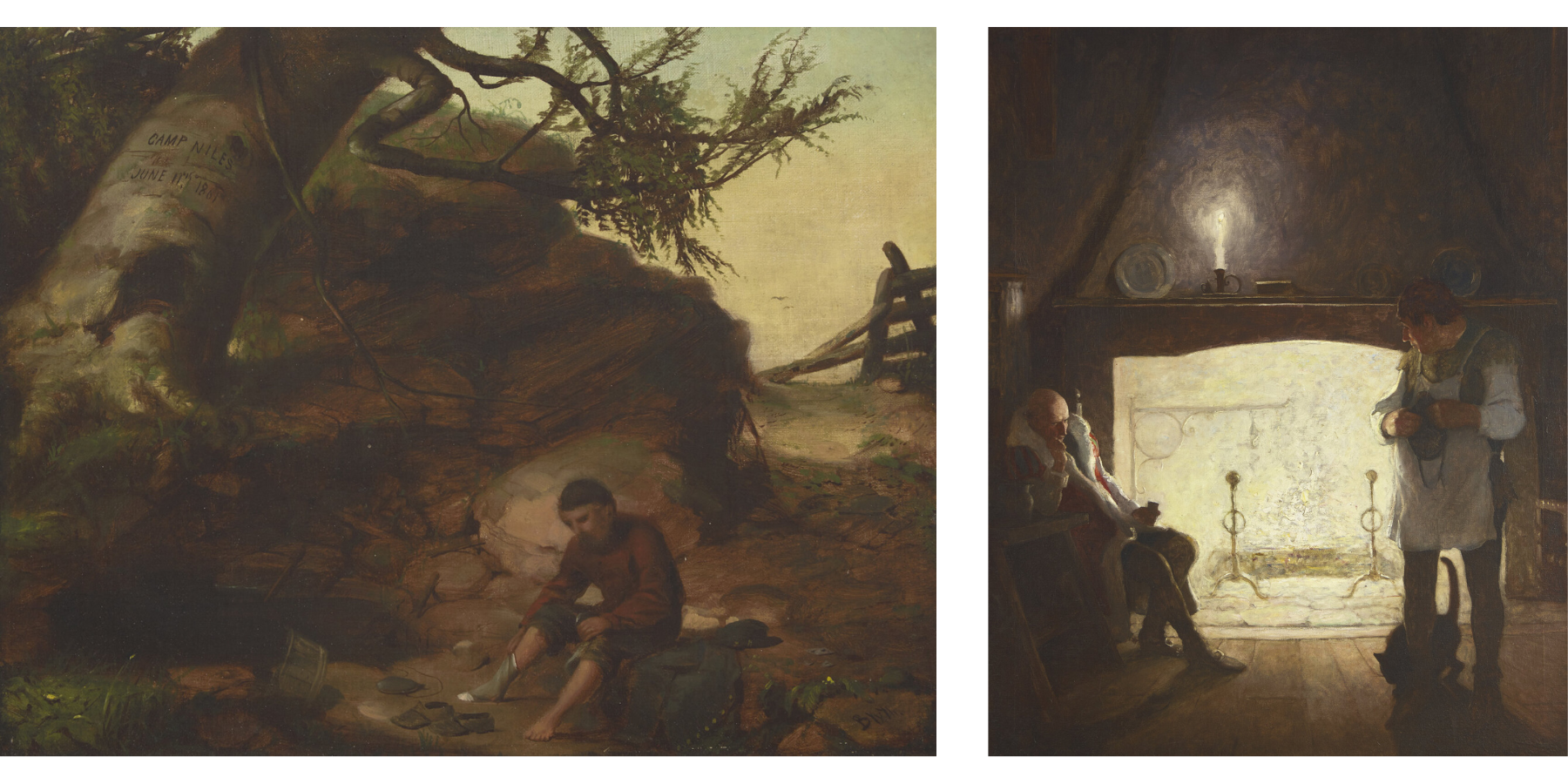 LEFT | David Gilmour Blythe, Man Putting On Socks (Union Soldier Washing His Feet), 1861 | Estimate $50,000 – 80,000 RIGHT | N. C. Wyeth, "Now, mark me, mine host," Sir Daniel said, "follow but mine orders and I shall be your good lord ever," 1916 | Estimate $120,000 – 180,00