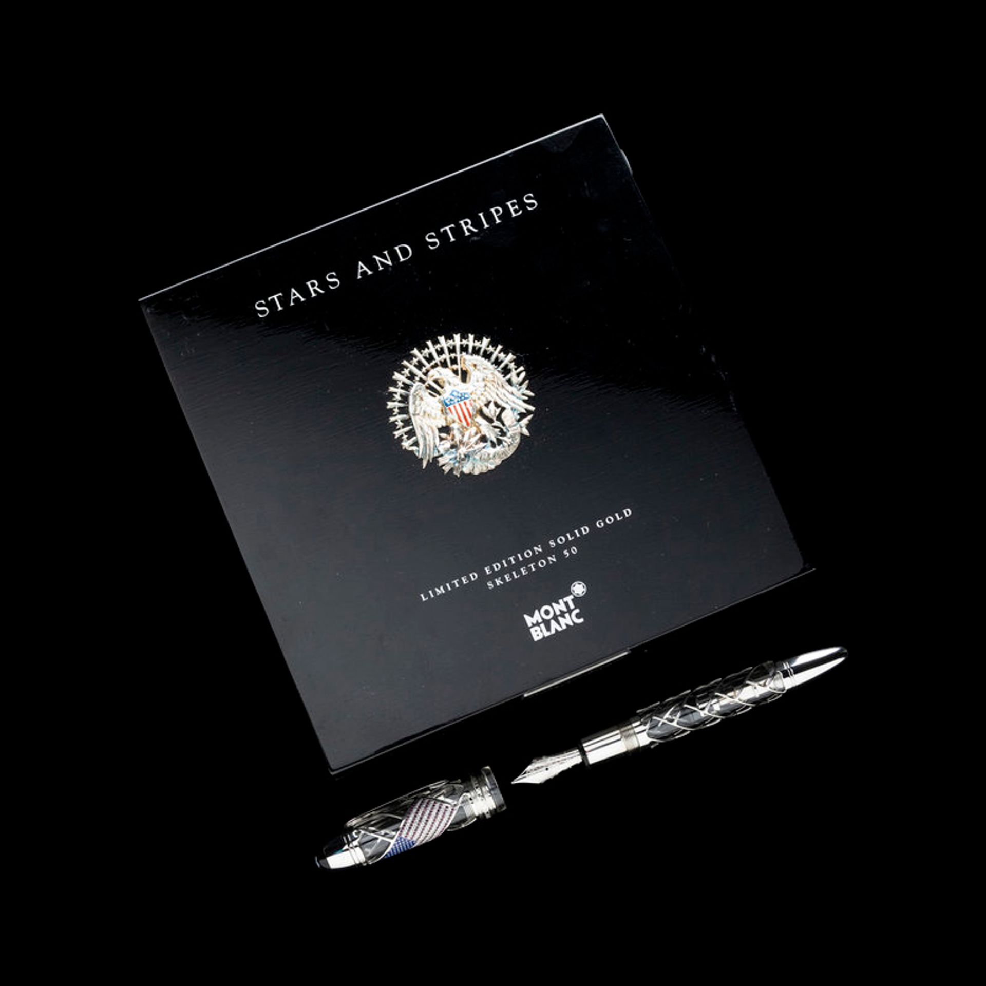 A Montblanc Stars and Stripes: 50 Limited Edition Solid Gold Skeleton Fountain Pen