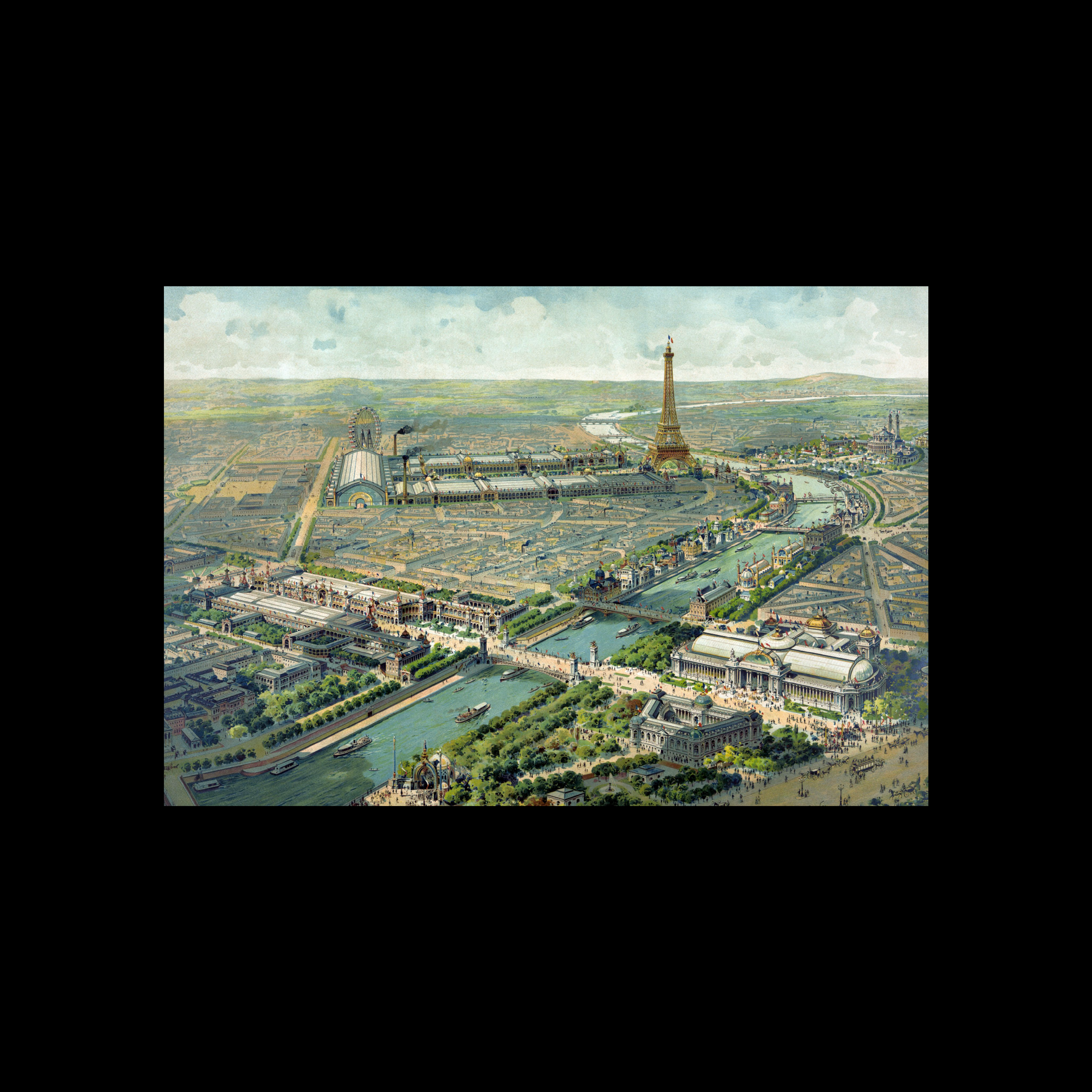 Vintage illustration of Paris with the Eiffel Tower