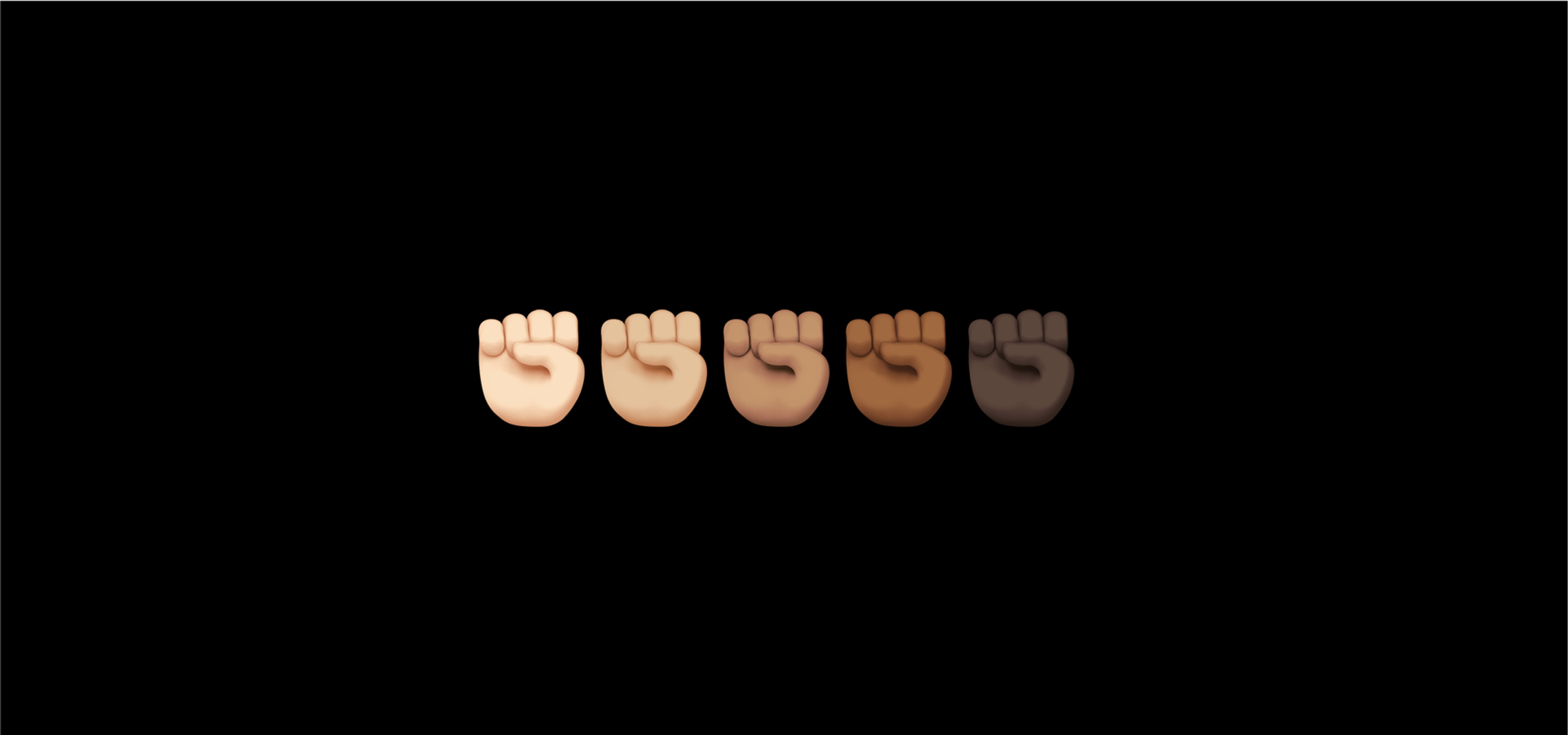 Five raised-fist emoji in different skin tones