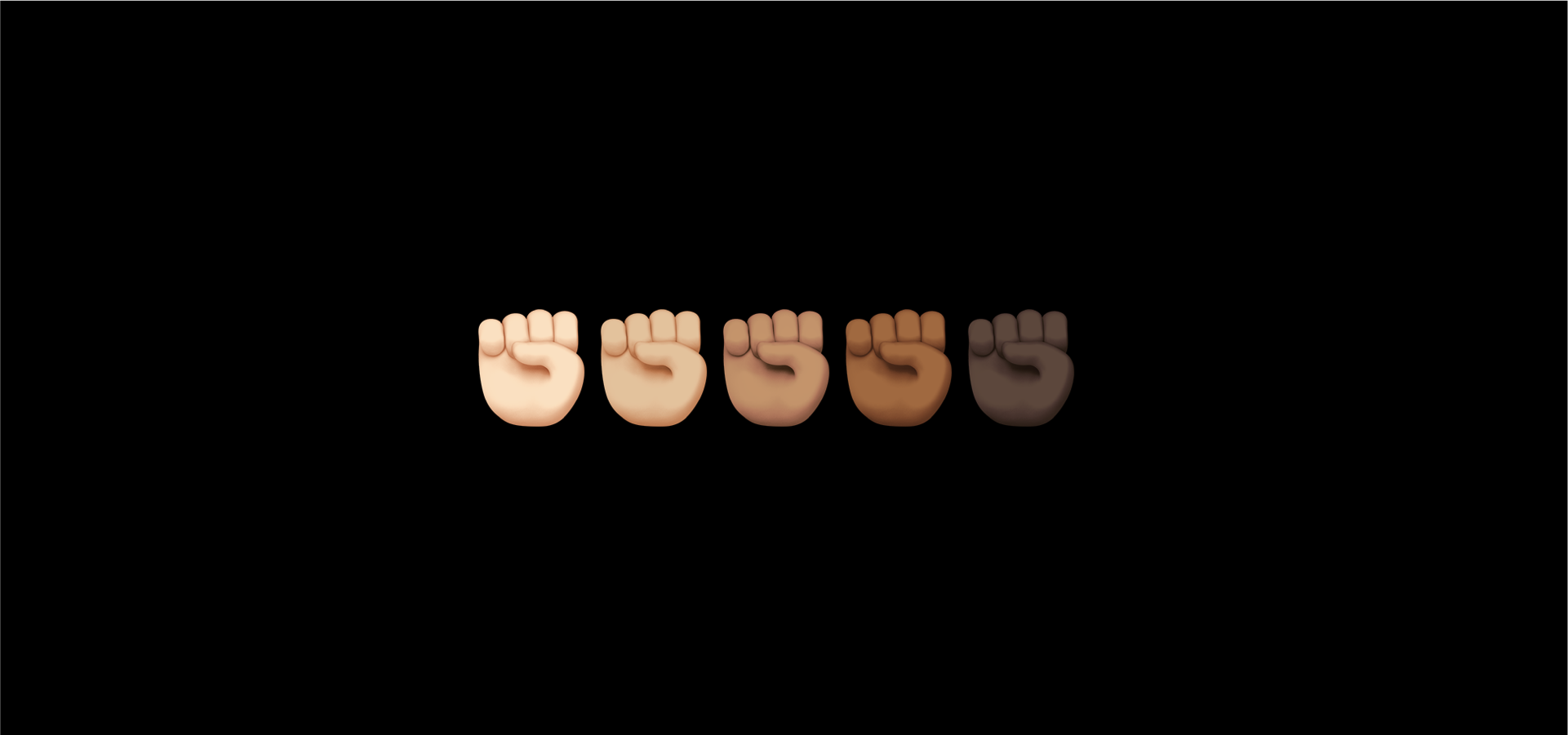 Five raised-fist emoji in different skin tones