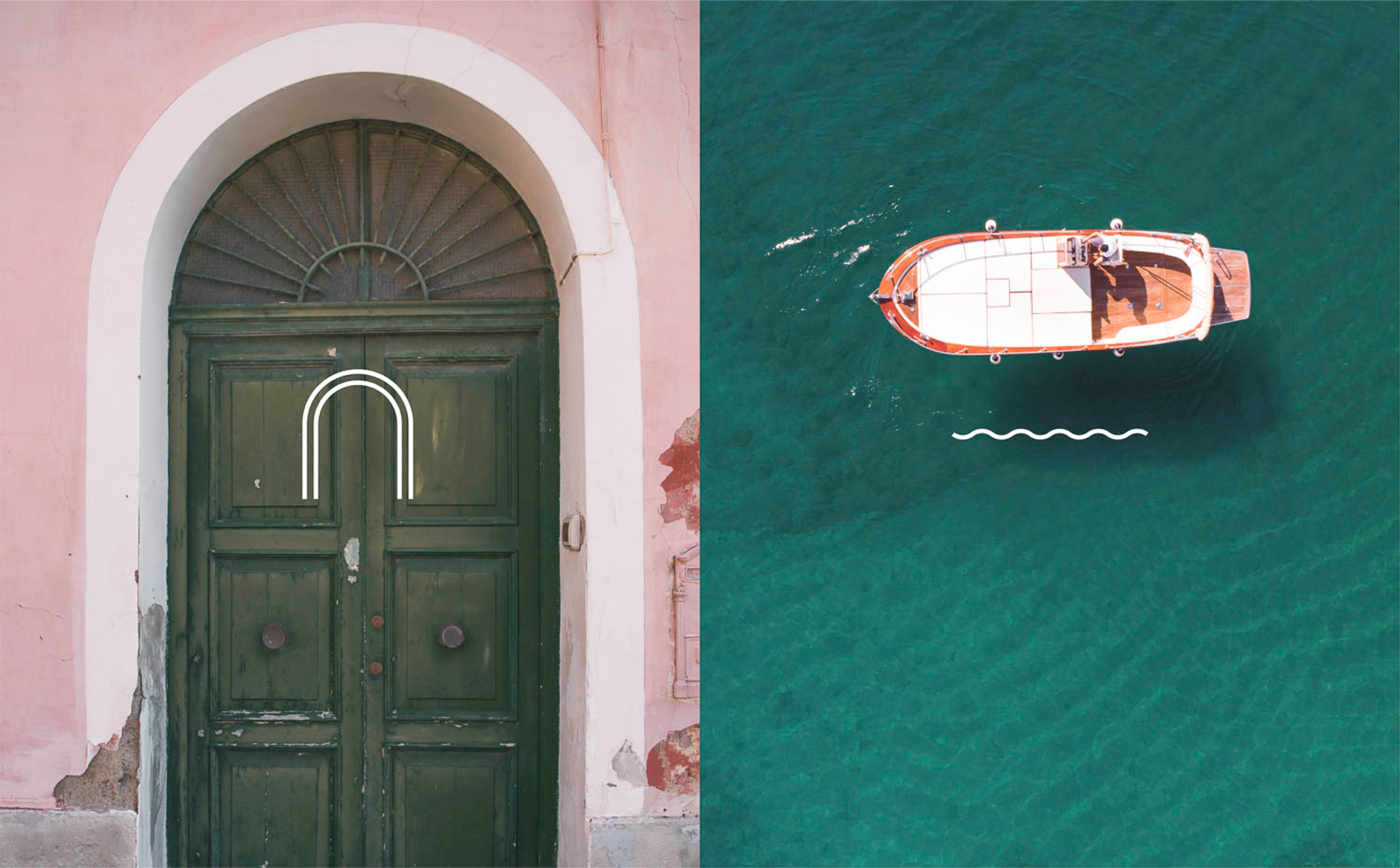 foto a colori di un portone e una barca in mare