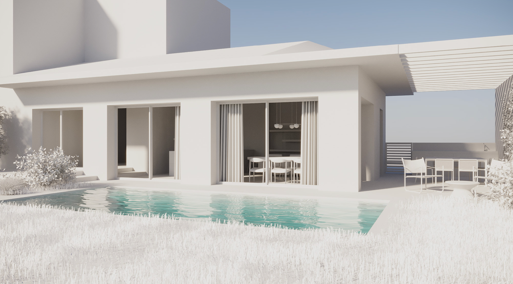 render a colori di casa con piscina