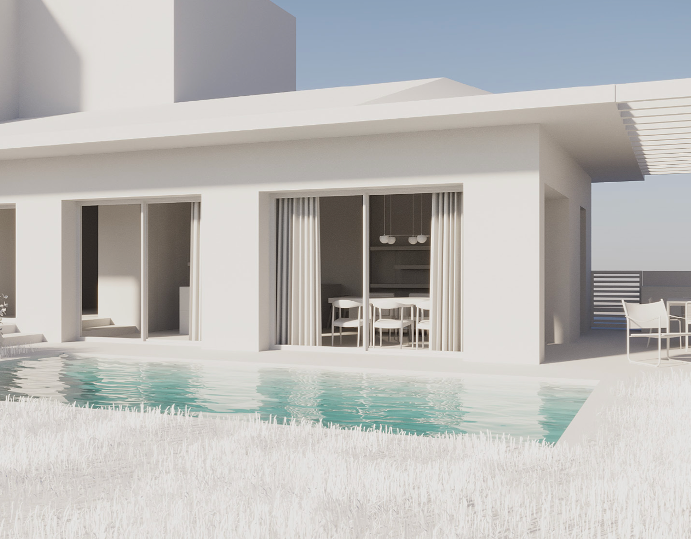 render a colori di casa con piscina