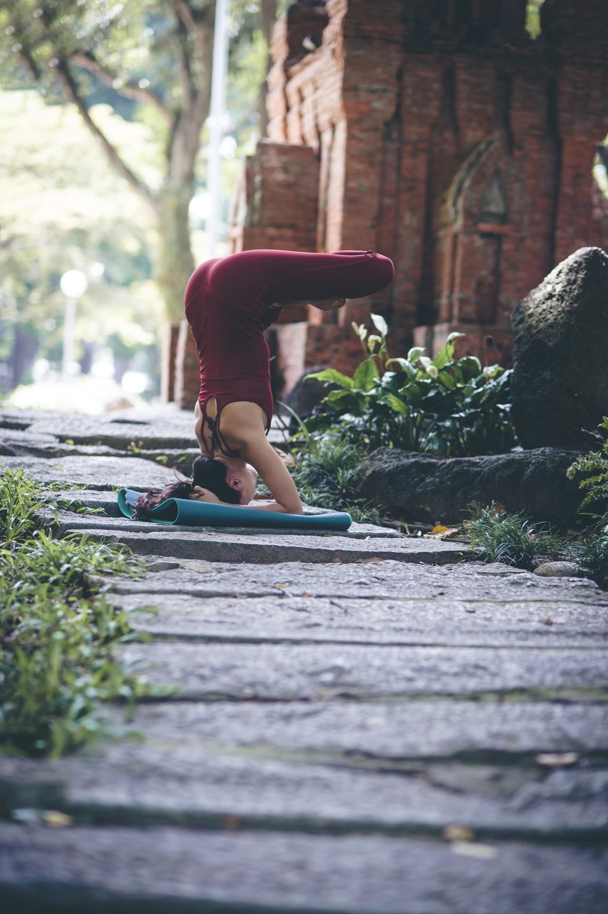 Woman in a lunge in a garden