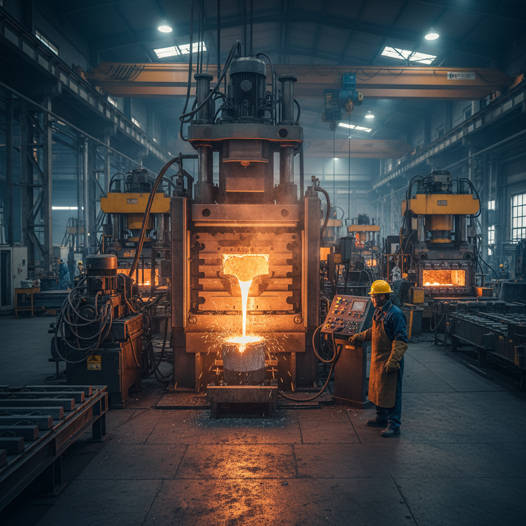 Services de moulage sous pression Illustration d'un ouvrier utilisant une machine de moulage sous pression industriel dans une usine