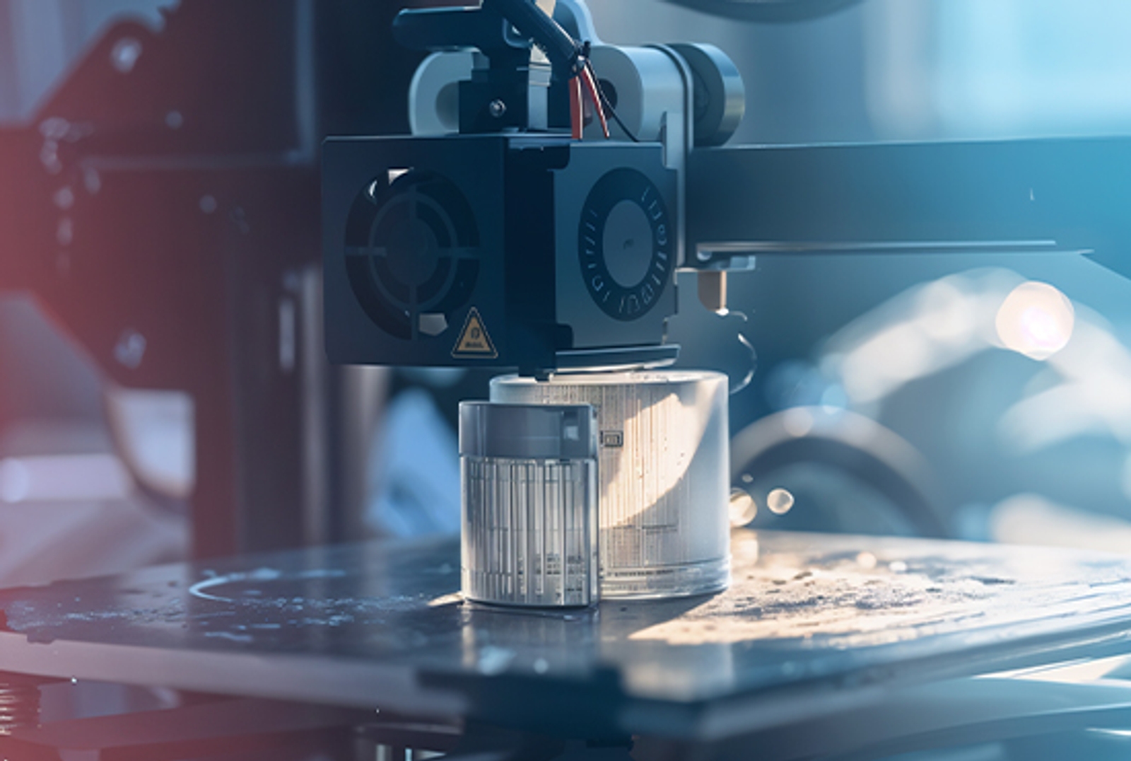 Photo d'un extrudeur d'imprimante 3D imprimant une pièce à structure en treillis