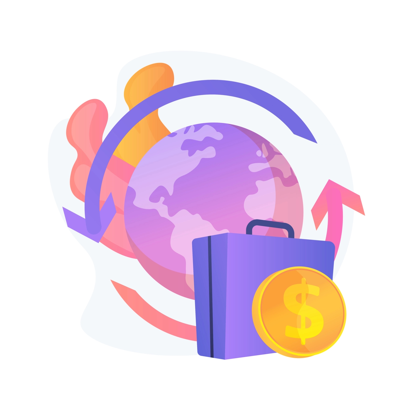 Illustration of a globe with a briefcase and coin representing global payroll and cross-border payments